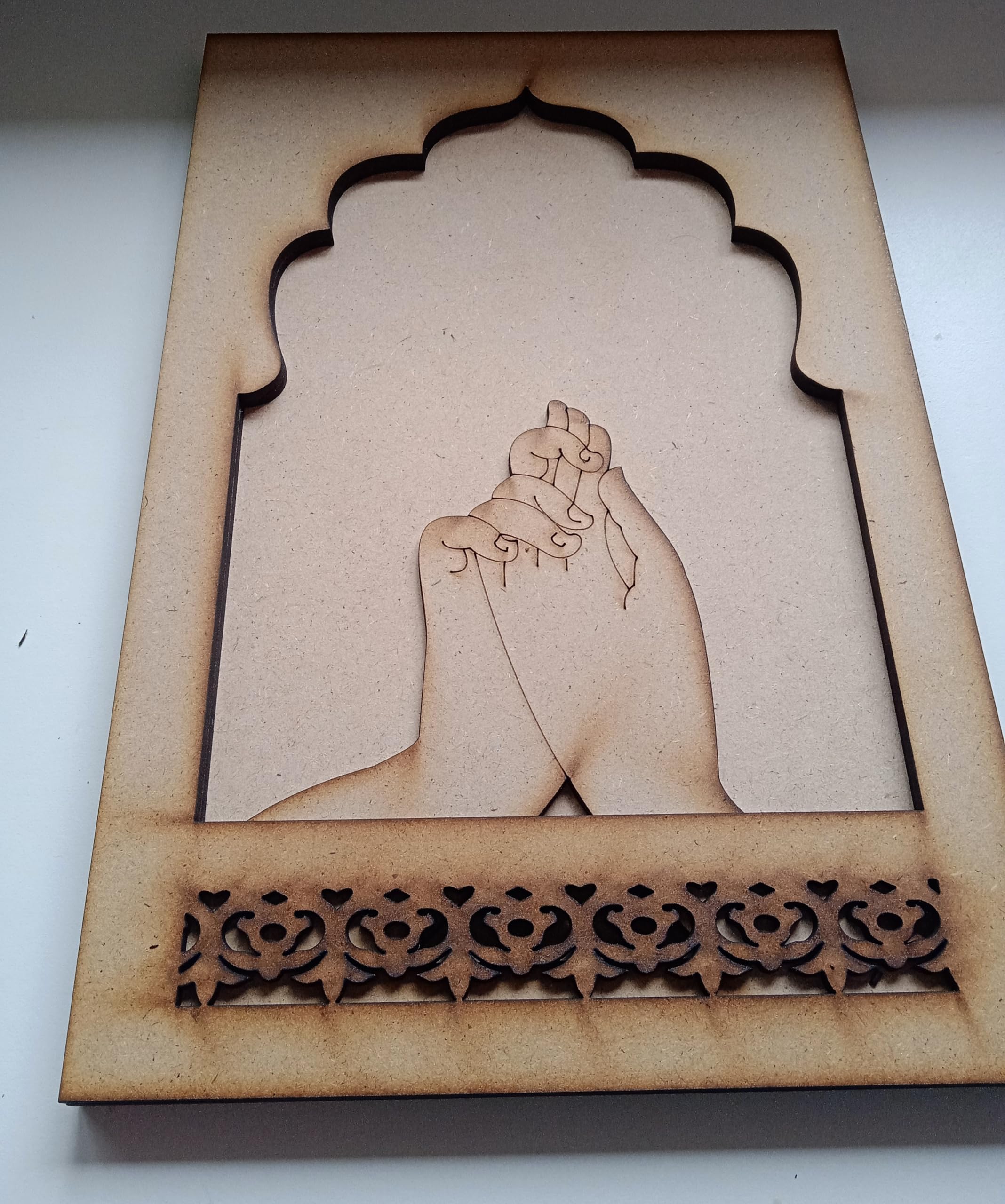 skpartcraft MDF Jharokha with Hand Mudra for DIY, 6mm Thick Base, 3mm Thick Top Layers, Pinewood MDF, Pre-Marked Hand Mudra Design, for Wall Decor-image-13