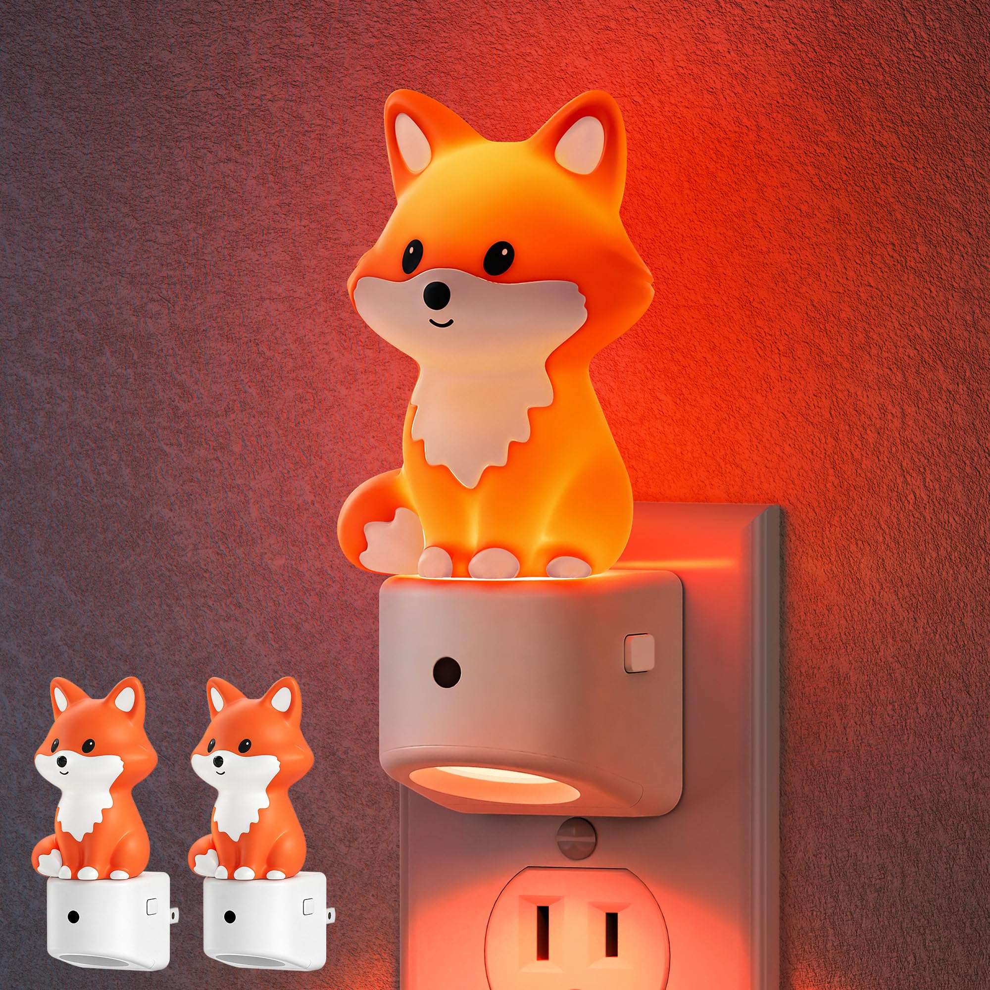 DORESshop Night Light for Kids,Brown Fox Night Lights Plug into Wall,2 Pack