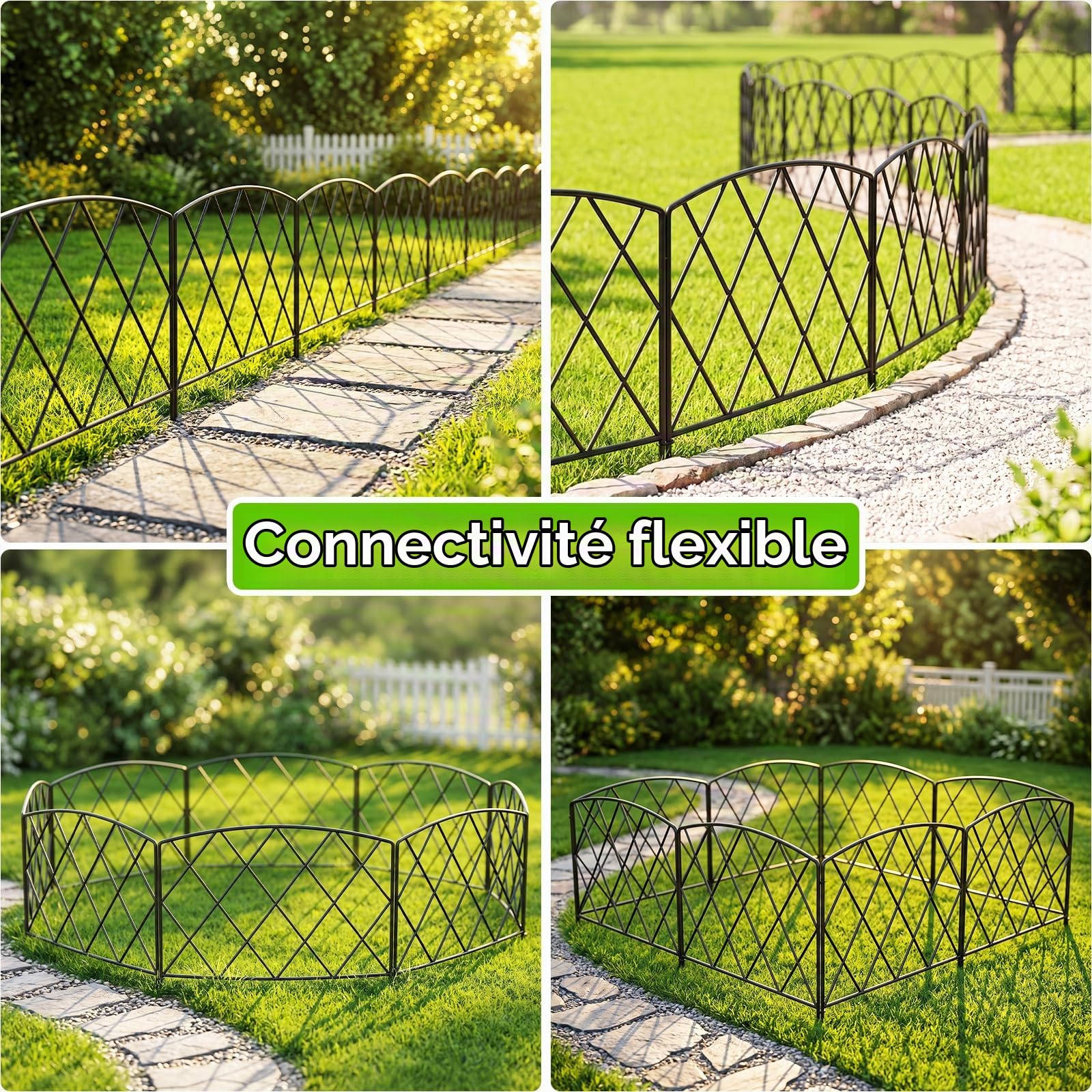 ARIFARO Clôture de jardin 61 cm (H) x 56 cm (l) 5 panneaux - Clôture décorative en métal antirouille - Clôture extérieure en fer pour chien - Clôture pour chien - Clôture pour animaux - Noir