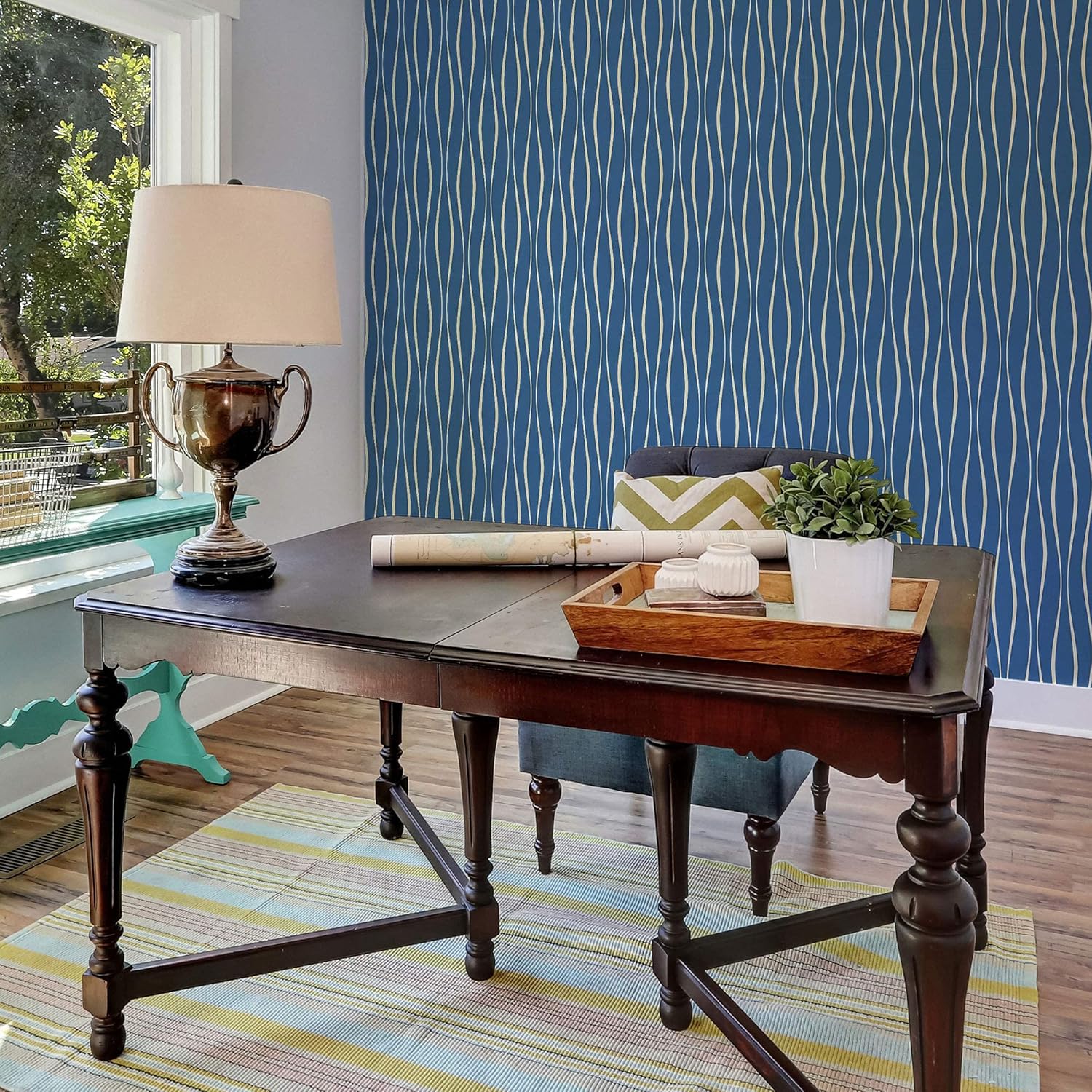 Walls By Me Peel and Stick Blue Lines Removable Wallpaper 1473-2ft x 10.5ft (61x320cm)