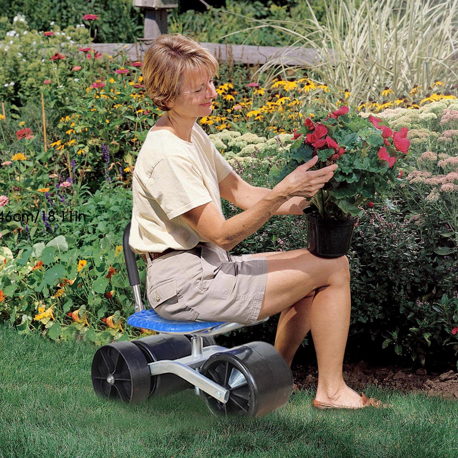 Genérico Taburete rodante para Carrito de jardín, Asiento de jardinería | Giratorio de 360 Grados - de jardinería con Altura Ajustable,Asientos de Trabajo de y Resistentes para en Exteriores