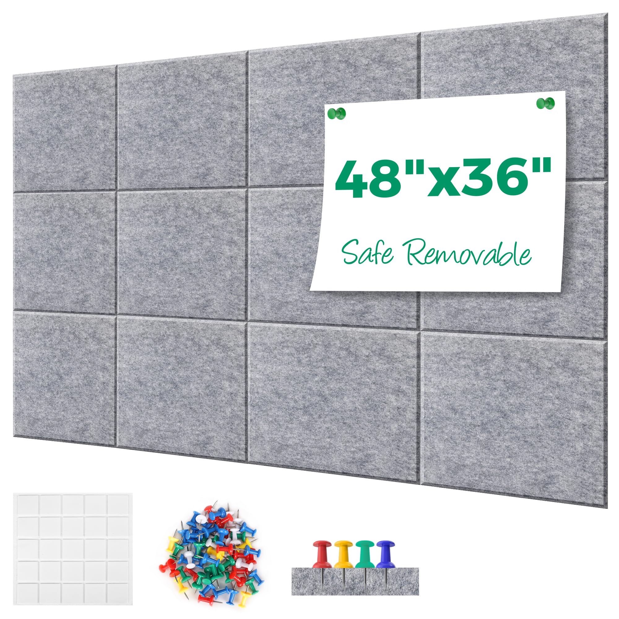Large Corkboard Alternative - 11.8"x11.8"x0.35" 12 Pack Felt Wall Tiles Self-Adhesive Safe Removable Large Corkboard Bulletin Board Felt Cork Board