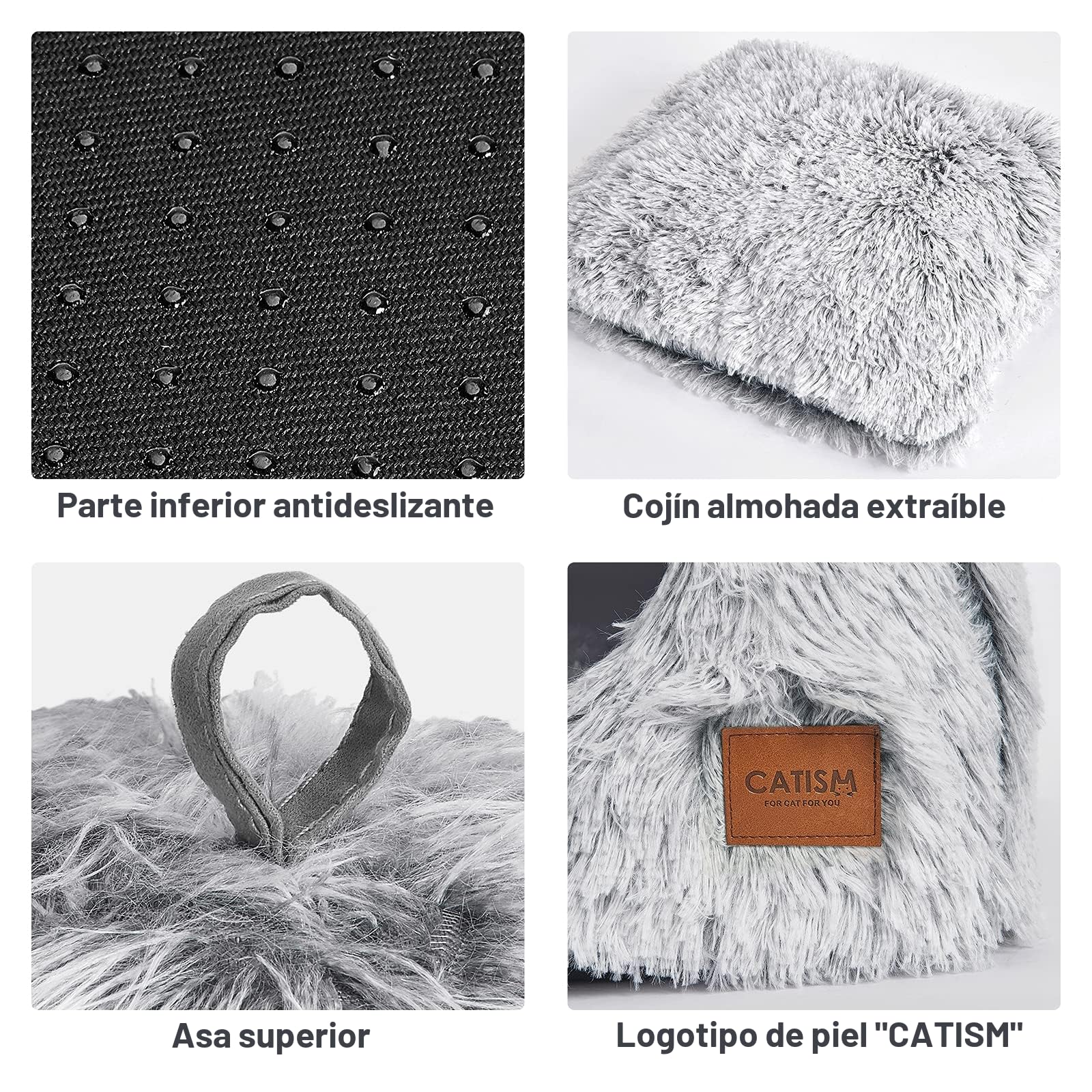 Cama para Gatos CATISM, Cama Caliente con Almohadas Blandas extraíbles y Lavables (40 x 40 x 37 cm), Adecuada para Gatos de Interior o pequeños Cachorros en hogares de acogida, Color Gris