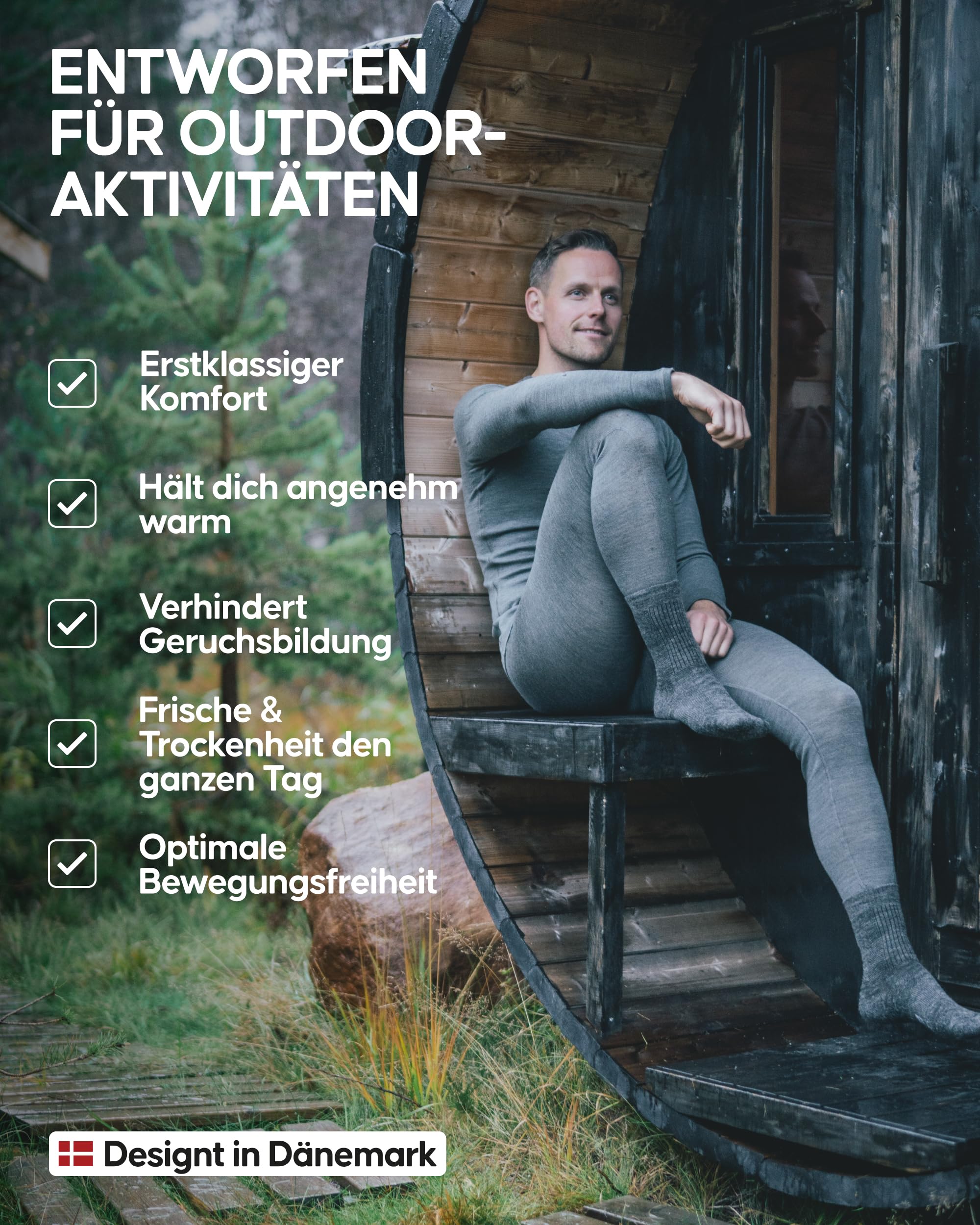 DANISH ENDURANCE Merino Thermounterhose Herren Lang, Premium Thermounterwäsche Herren, Funktionsunterwäsche, Warm & Atmungsaktiv, Funktionsunterhose Herren, Mit oder ohne Eingriff