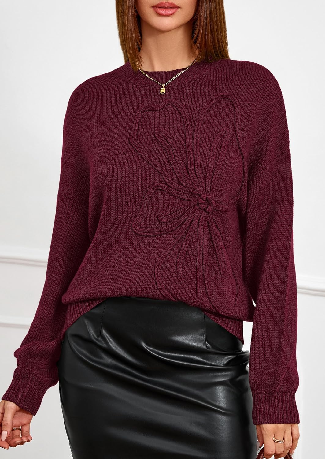 PRETTYGARDEN Womens Sweaters 2026 Fall Fashion Long Sleeve Crewneck Floral Knit Pullover Sweater Tops Winter Clothes - Image 8