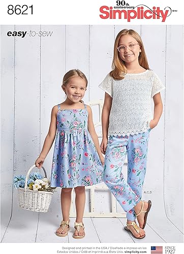 Simplicity US8621HH - Patrones de costura fáciles de coser para niña, blusas, camisolas y pantalones, tallas 3-6
