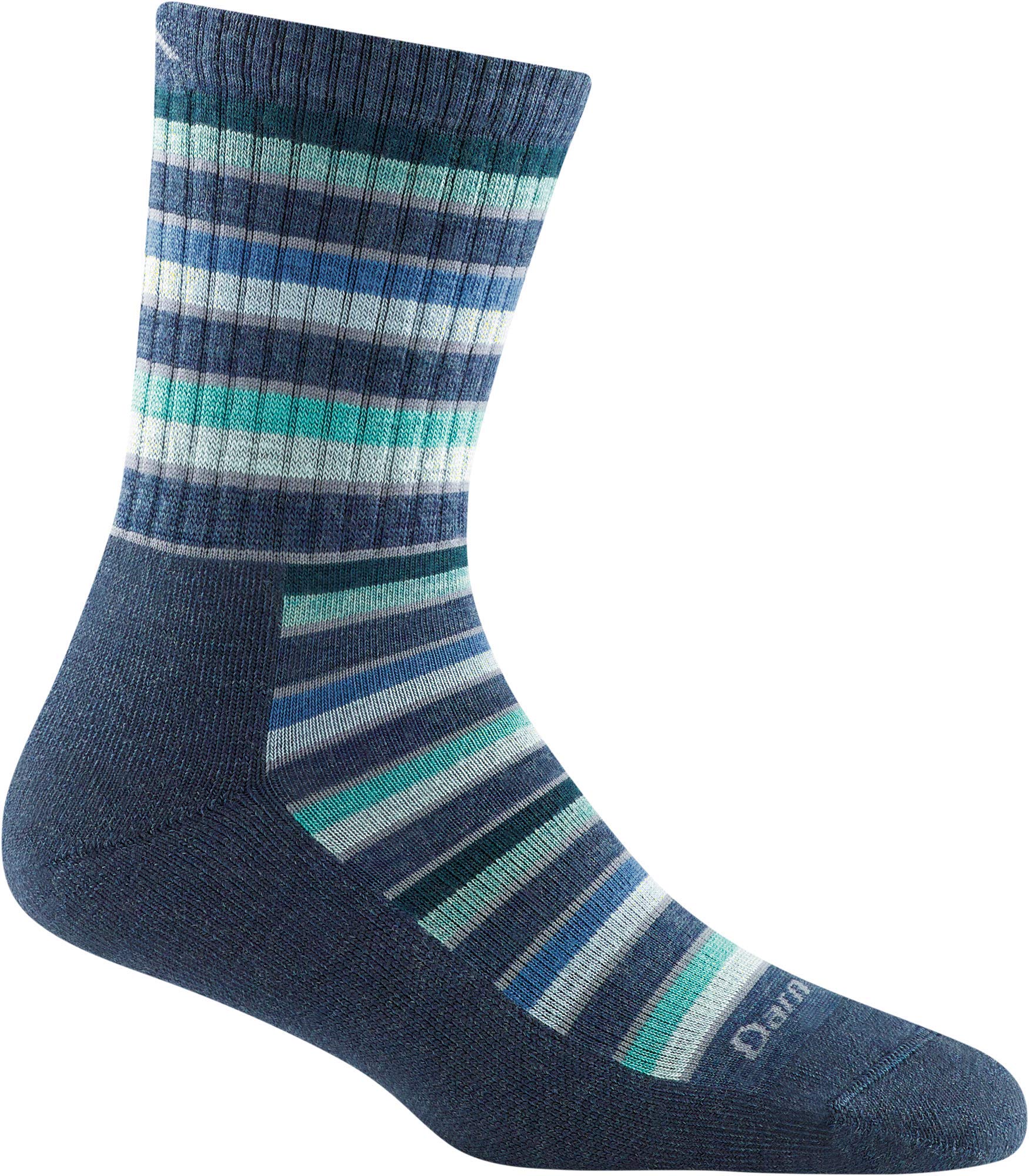 Darn Tough Decade Stripe Micro Crew Midweight With Cushion Womens Walking Socks Small Denim