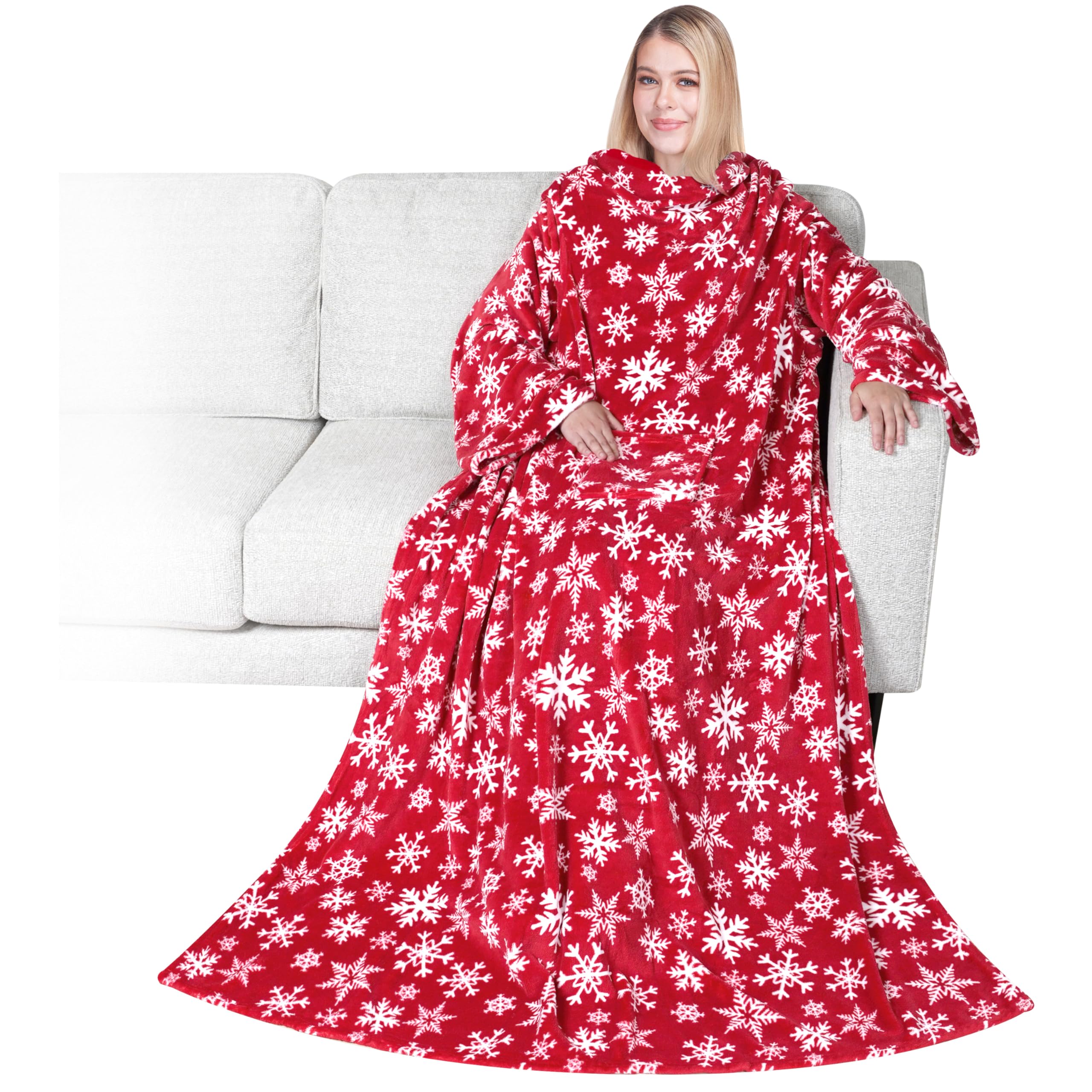 PAVILIA Fleece Wearable Blanket with Sleeves for Adult Women Men, Soft Warm Wrap Throw, Robe Blanket with Arm