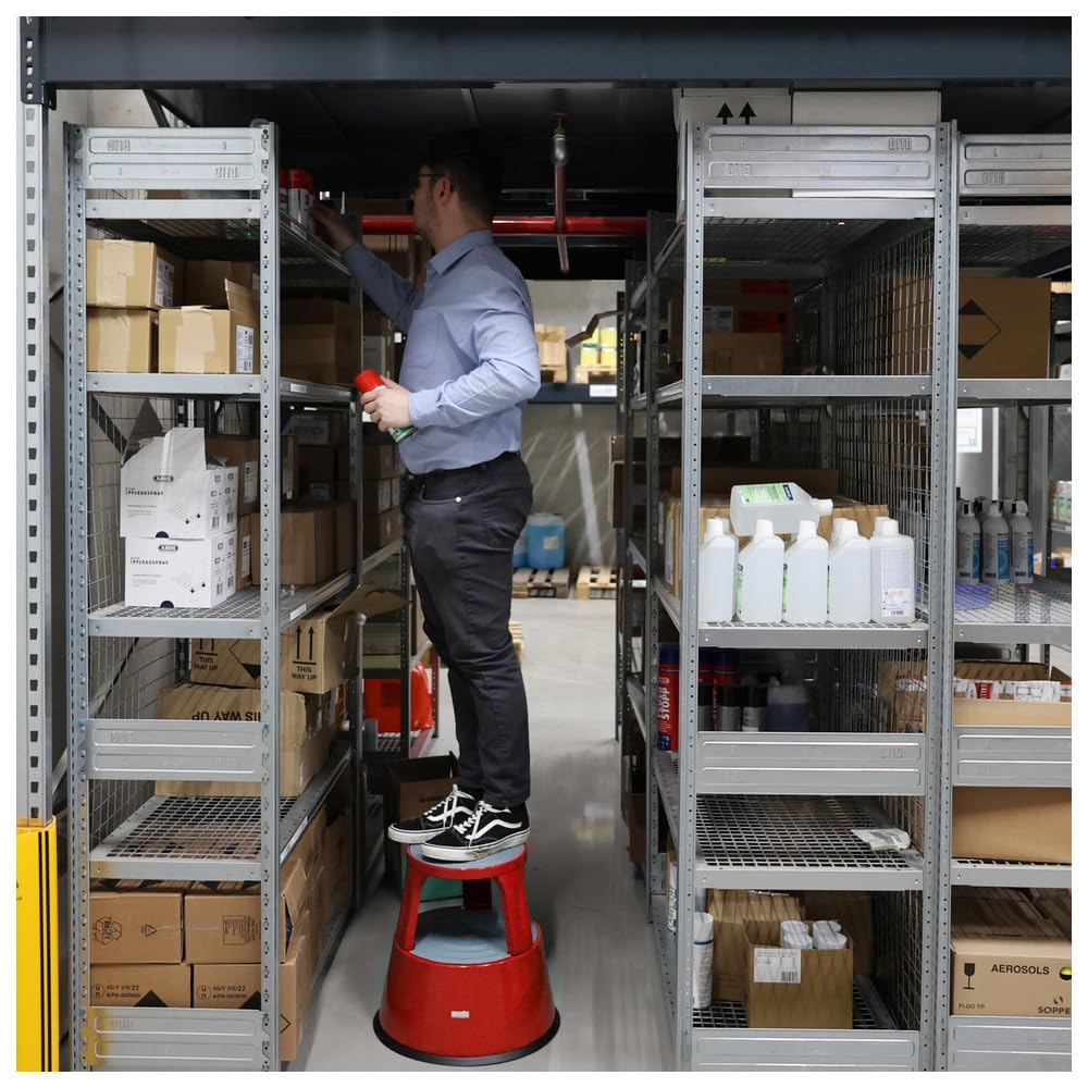 Dönges Tabouret à roulettes, en métal, capacité de charge jusqu'à 150 kg, certifié TÜV & GS pour bureau, commerce et maison, pied d'éléphant, rouge