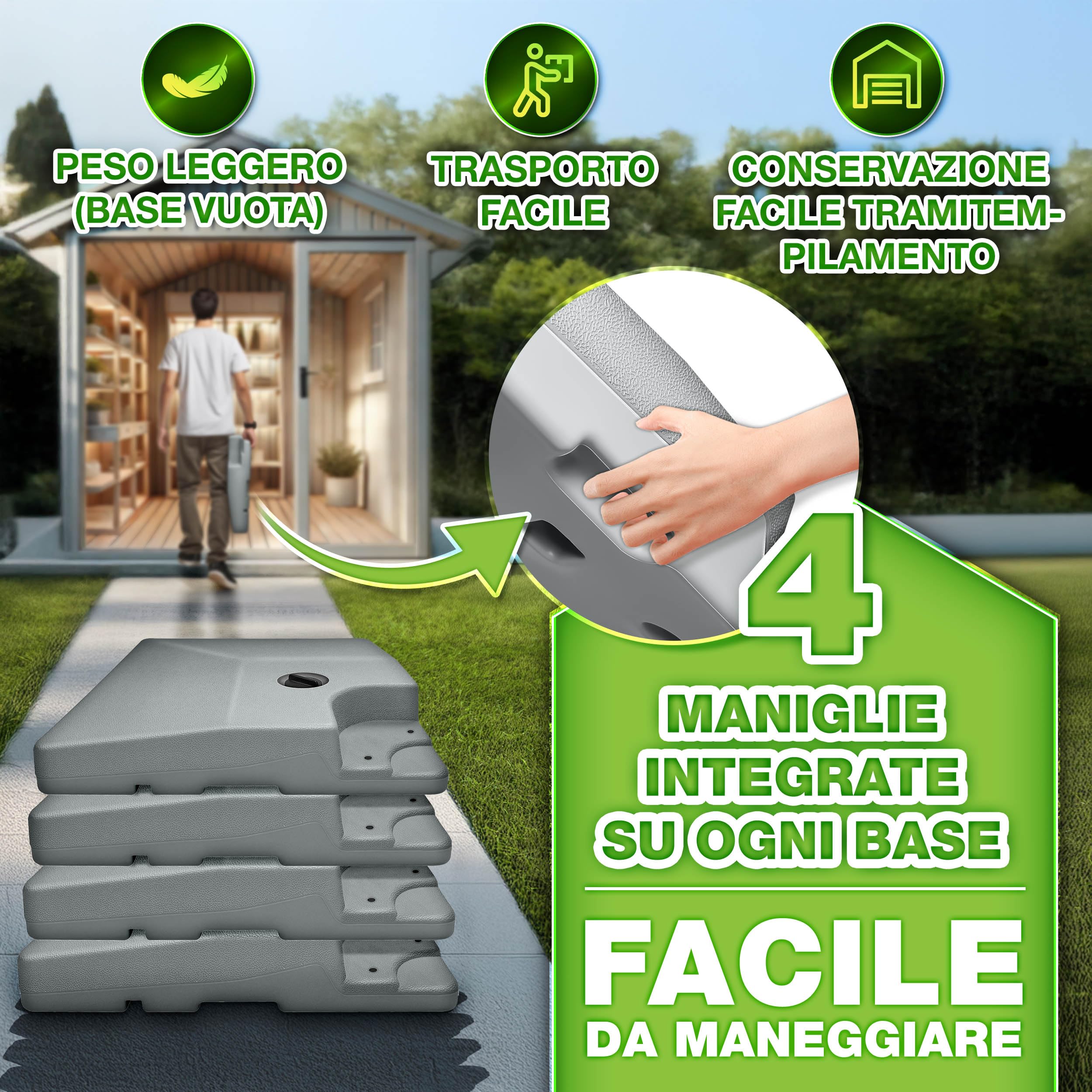 tillvex® Base per Ombrellone 90 Litri / 120 kg – 4 Pezzi per Ombrellone Decentrato con Connettore Metallico | Porta Ombrelloni Riempibile con Acqua o Sabbia | Supporto Ombrellone (Grigio)