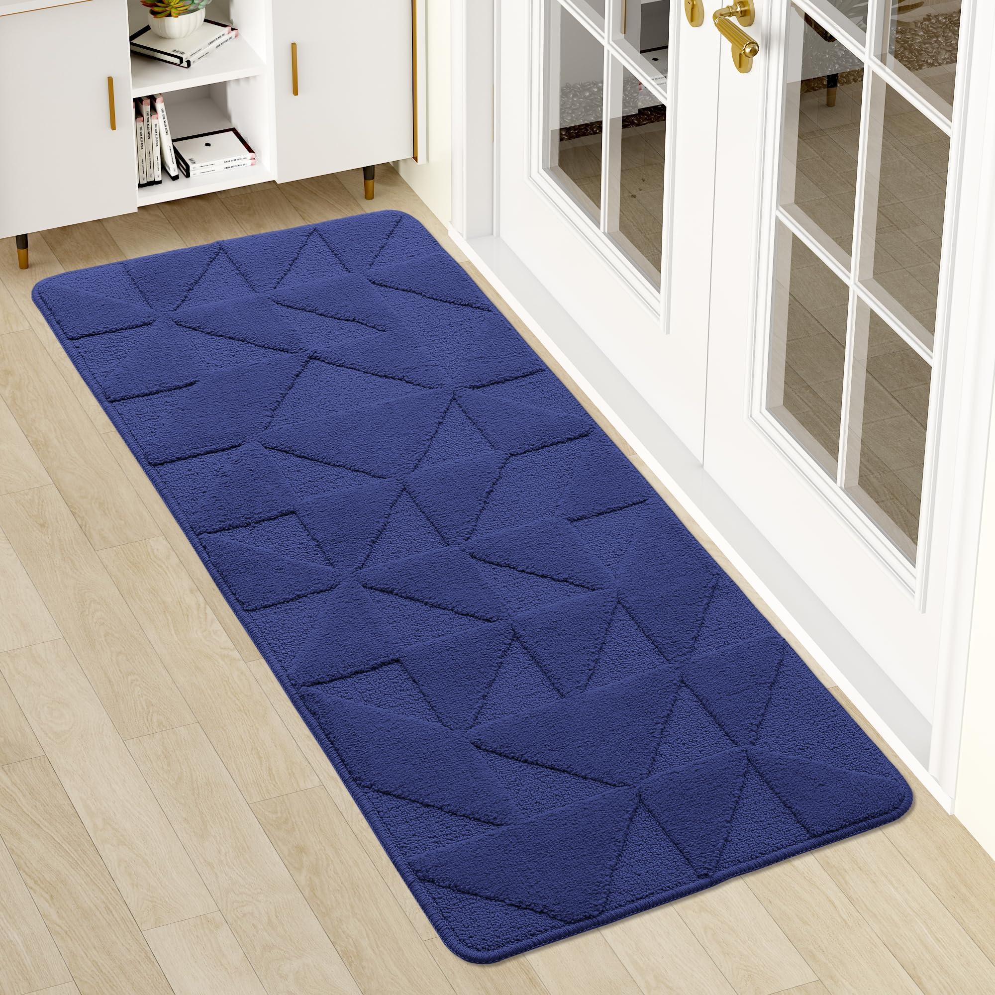 OLANLY Door Mats Indoor, Non-Slip, Absorbent, Dirt Resist, Entrance Washable Mat, Low-Profile Inside Entry Doormat for Entryway (47x20 inches, Navy)