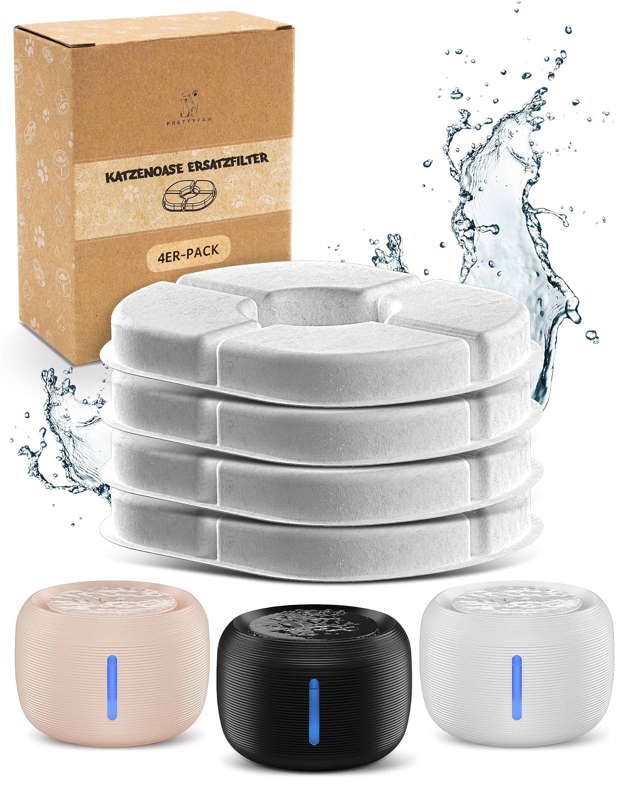 PrettyPaw® Filter für Katzenbrunnen – Original Ersatzfilter für alle Pretty Paw Trinkbrunnen | 4er Pack = 2-Monats-Vorrat | Spare mit 12er oder 24er Vorrat