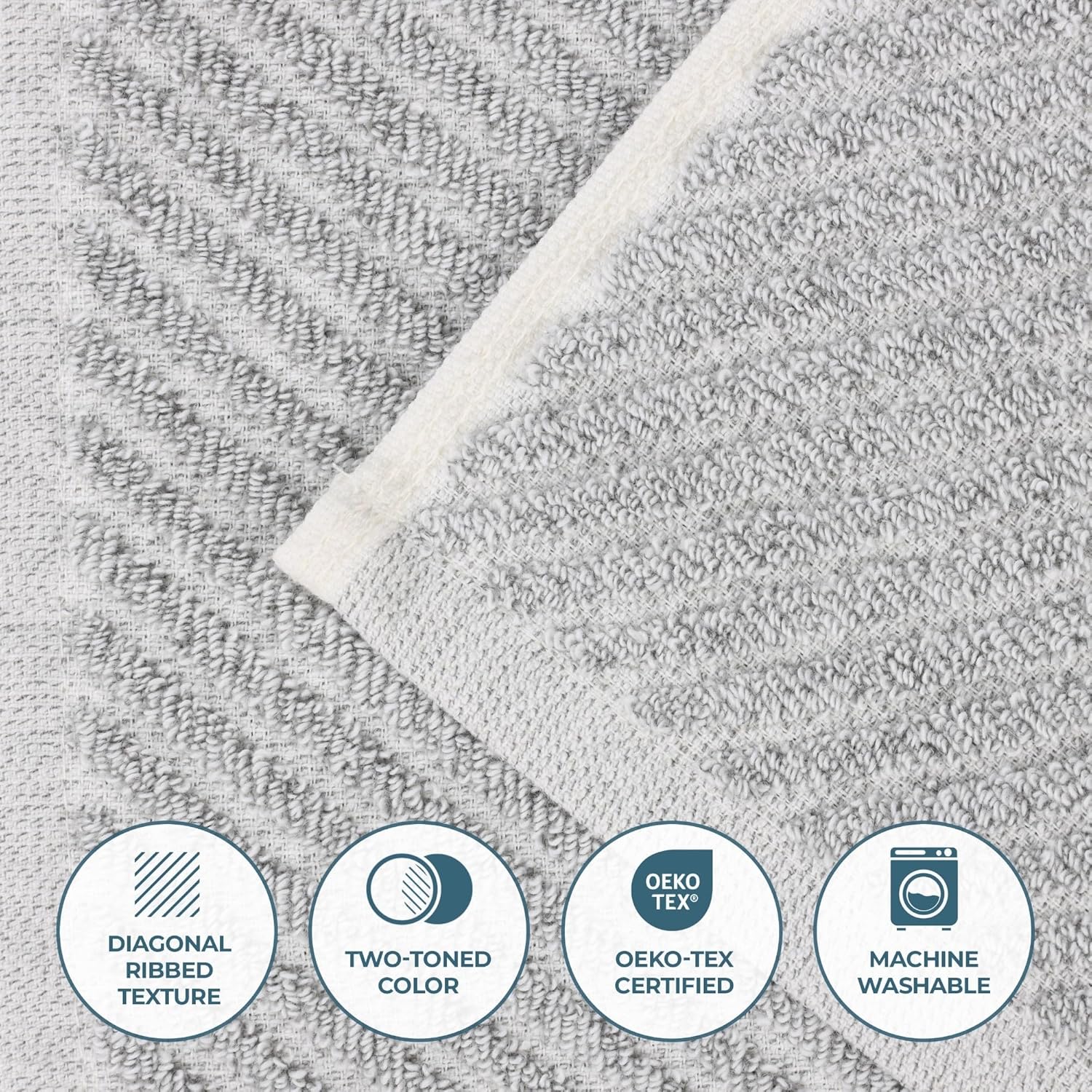 Superior Amelia Viscose Cotton Blend Medium Weight Towels, for Bathroom, Shower, Spa, Plush, Quick Dry, Ultra-Soft Towels, Bath Essentials, Ribbed Design, 8 Piece Assorted Towel Set, Platinum