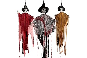 3 Pack Halloween Hanging Grim Reapers, 47" Halloween Hanging Ghost Decoration with Hat