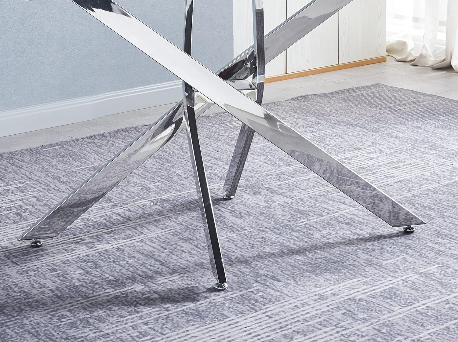 5 Piece Glass Dining Table Table Set, Glass Dining Table Set for 4 Kitchen Table Set with 4 PU Upholstered Dining Chairs for Kitchen Dining Room (Silver10-1Table,4 White Chairs)