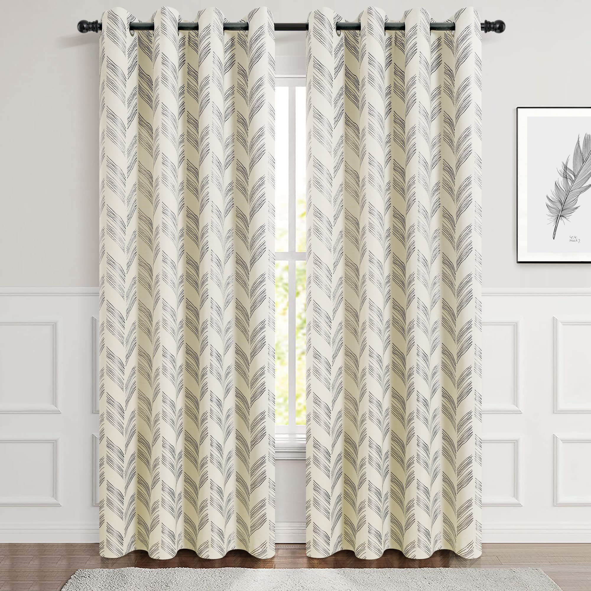 Linen Textured Curtains 84 inches Long Embroidered Curtains for Living ...