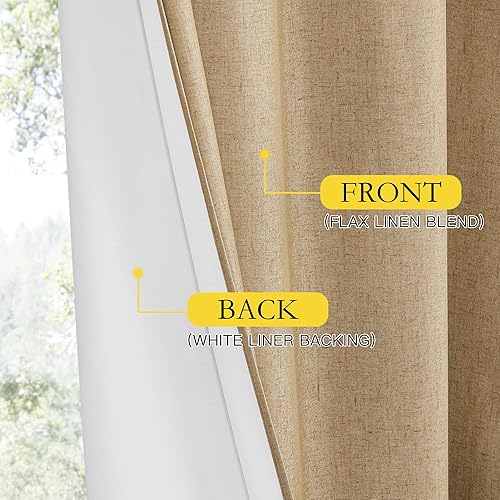 Miniatura 6 de NICETOWN Cortinas de lino 100% absolutamente opacas con forro blanco aislado térmico, camello, 52 pulgadas de ancho por 63 pulgadas de largo, 2