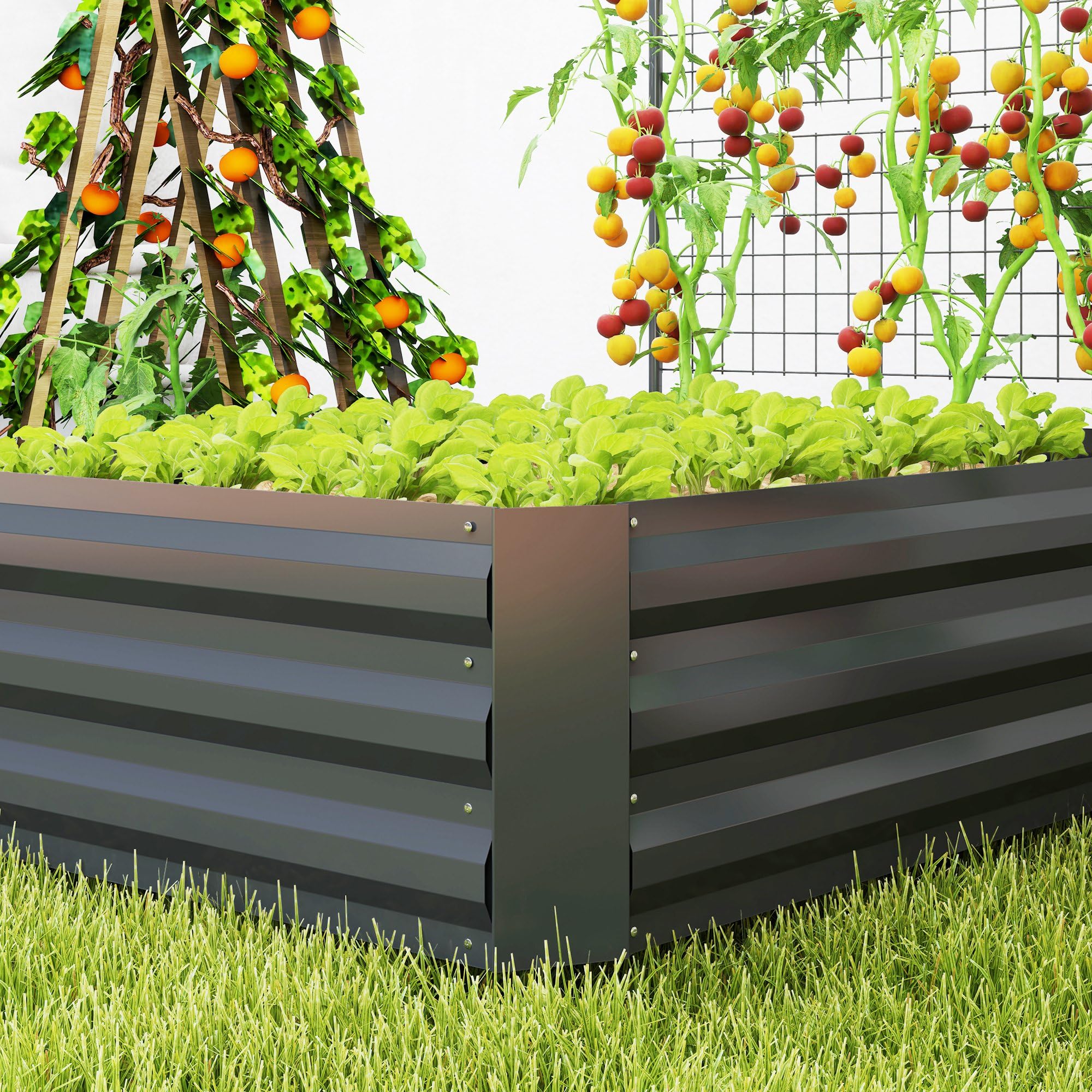 Outsunny Jardinera Exterior Grande de Acero Galvanizado Jardinera de Exterior con Celosía para Plantas Trepadoras y Fondo Abierto para Patio Terraza Balcón 80x115x125 cm Gris Oscuro