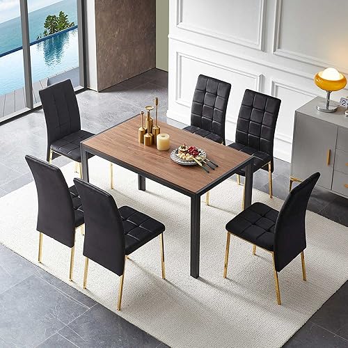 Miniatura 4 de NORDICANA Juego de 6 sillas de comedor tapizadas de terciopelo para 6, sillas clásicas de cocina con respaldo alto, sillas laterales copetudas,