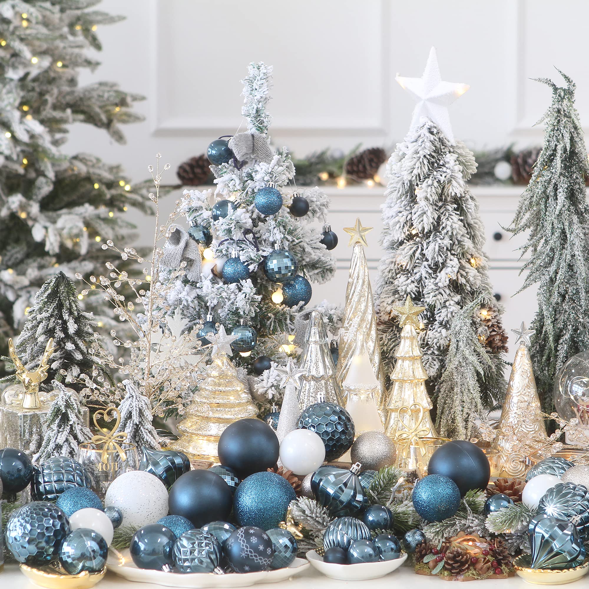 Sea Team 41-Pack Christmas Ball Ornaments with Strings, 40mm/1.57" Small Size Baubles, Shatterproof Plastic Christmas Bulbs - Image 3