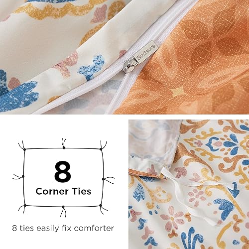 Vista 207 de Bedsure - Funda de edredón tamaño Queen, reversible con cierre de cremallera, juego de ropa de cama blanco, 3 piezas con 8 lazos en las esquinas y 2
