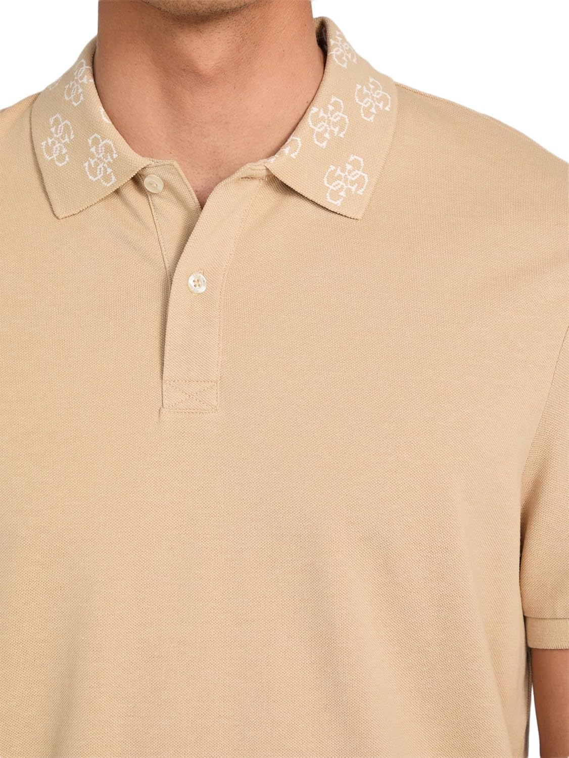 GUESS Men's Eco Short Sleeve Polo Logo Jacquard Collar