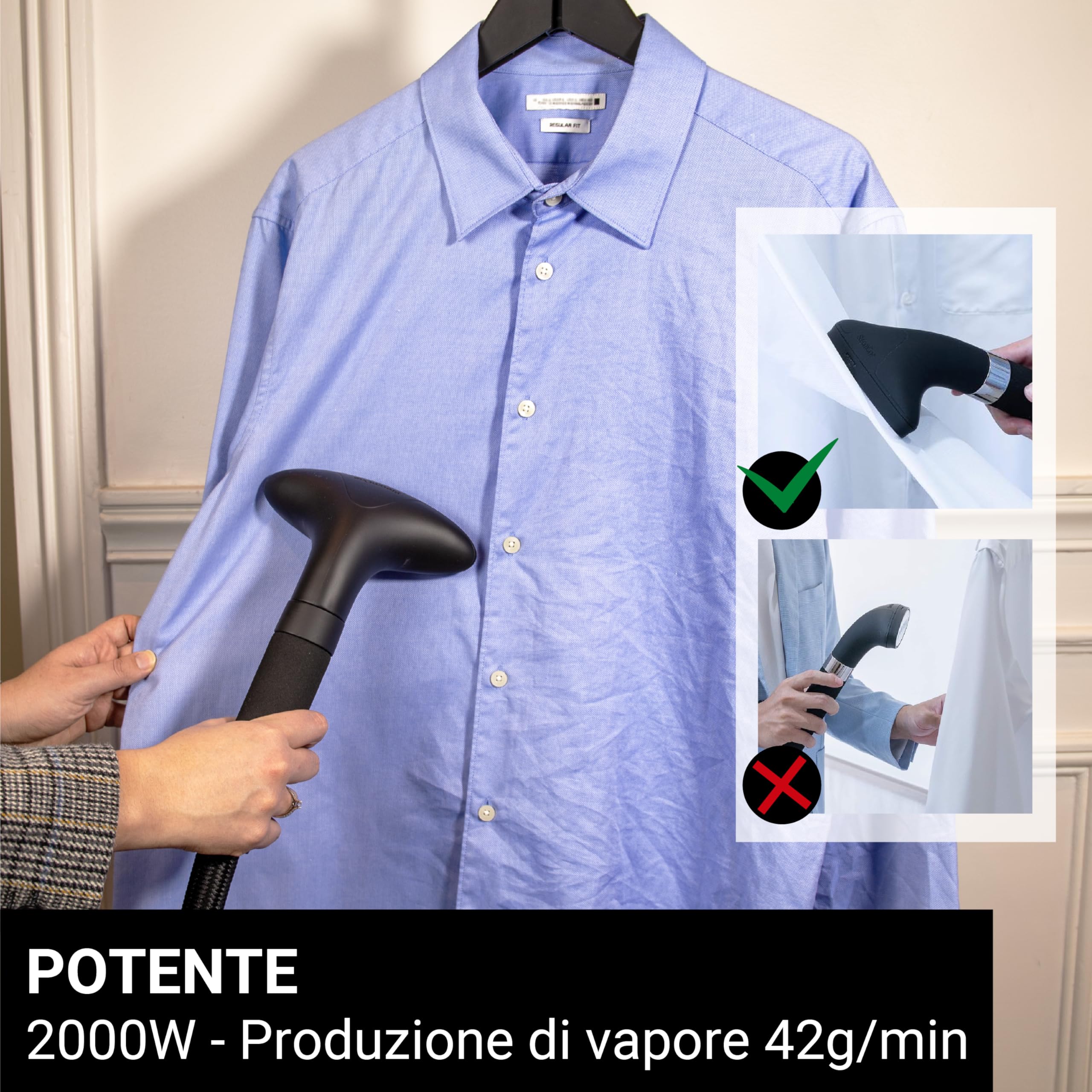 SteamOne Stilys SY70SB Ferro da stiro a vapore 2000 W 42 g/min Steamer verticale Autonomia 1H Pronto all'uso 60 secondi Start&Stop Spegnimento automatico Anticalcare