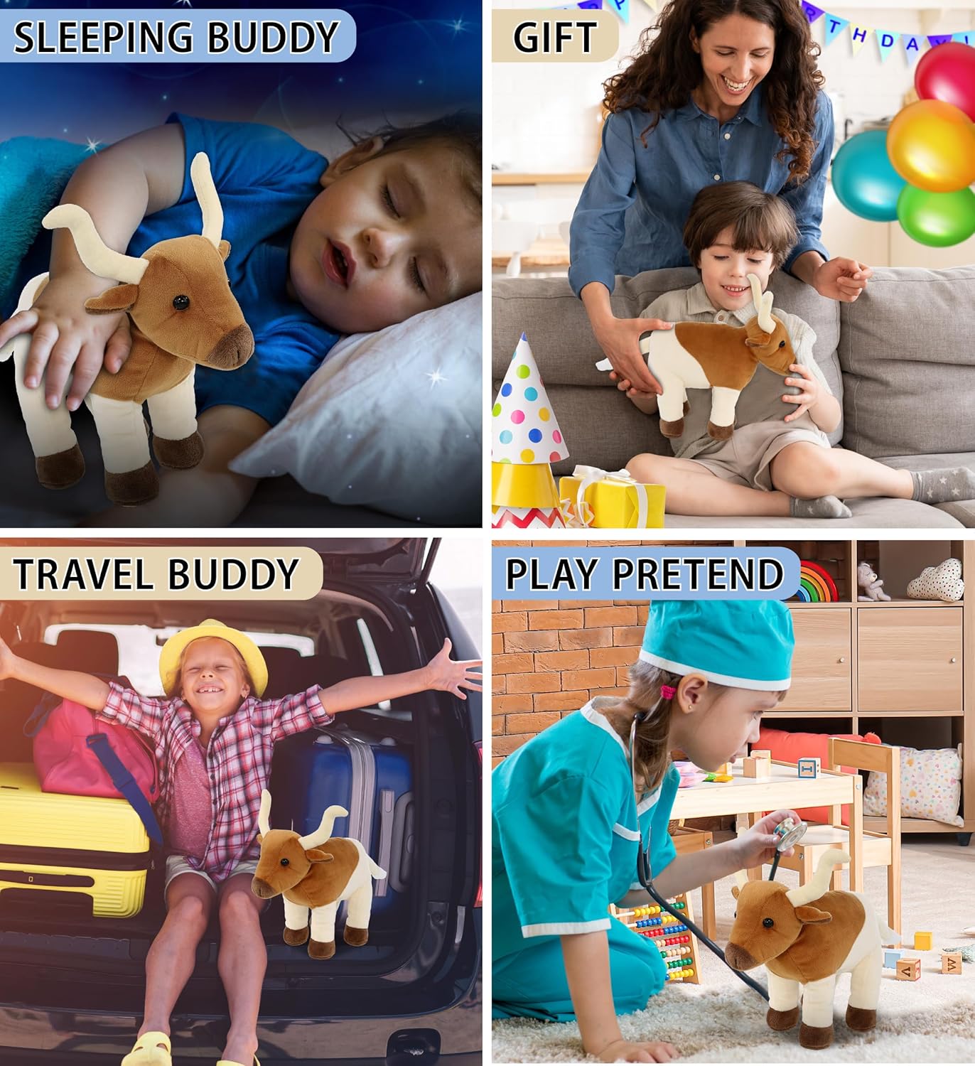 DolliBu Standing Longhorn Plush Animal - Super Soft Stuffed Animal Bull, Adorable and Cute Animal Playtime Toy Plush, Wild Life Stuffed Animals for Kids and Adults, Fluffy Stuffed Animal Gift - 7 Inch - Image 4