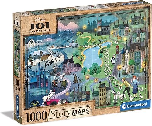 Miniatura 1 de Clementoni 39665 Dalmatas 1000 piezas de Disney Maps 101 dálmatas 1000 piezas, hecho en Italia, rompecabezas para adultos, multicolor, mediano