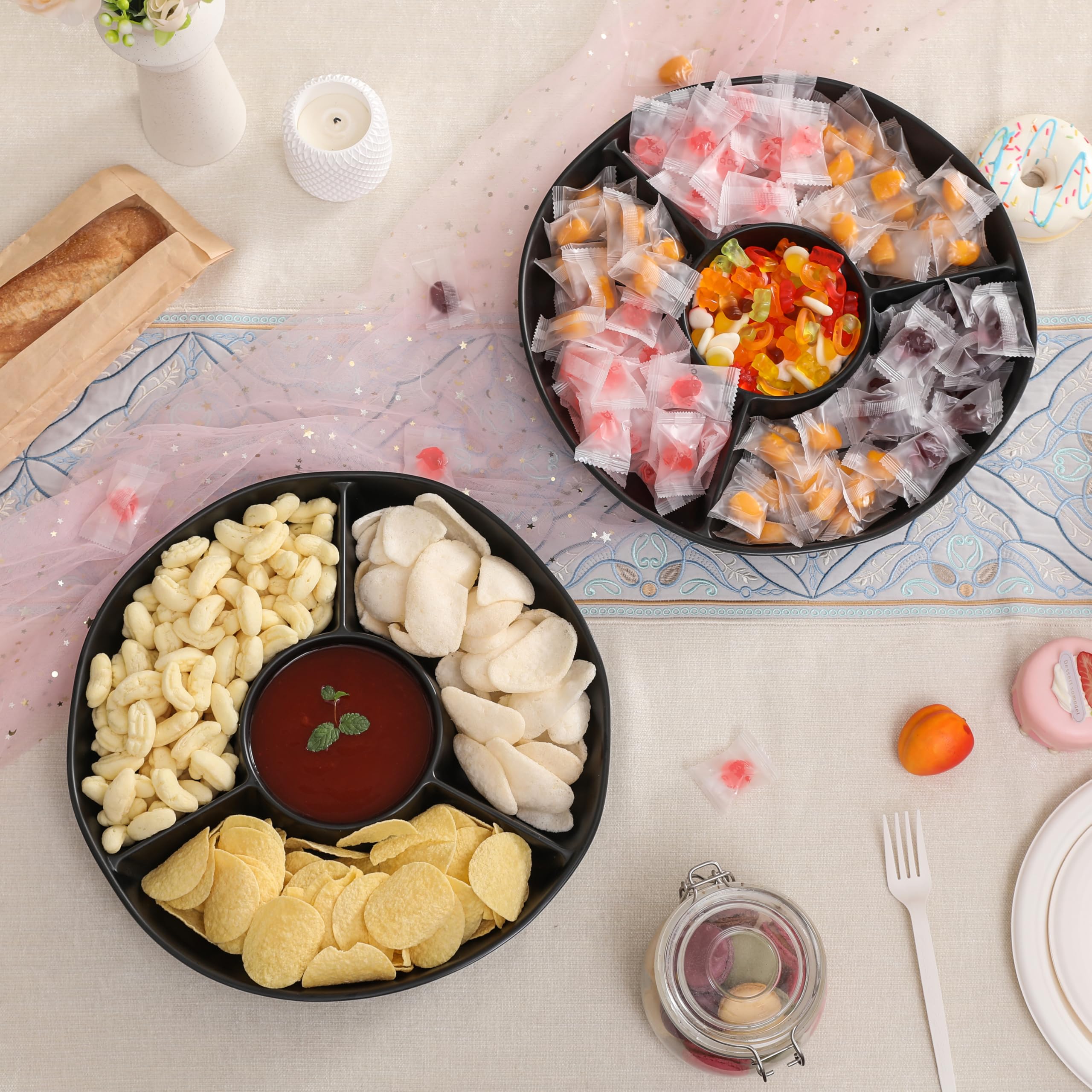 Chip And Dip Serving Tray Set Sectional Round Melamine