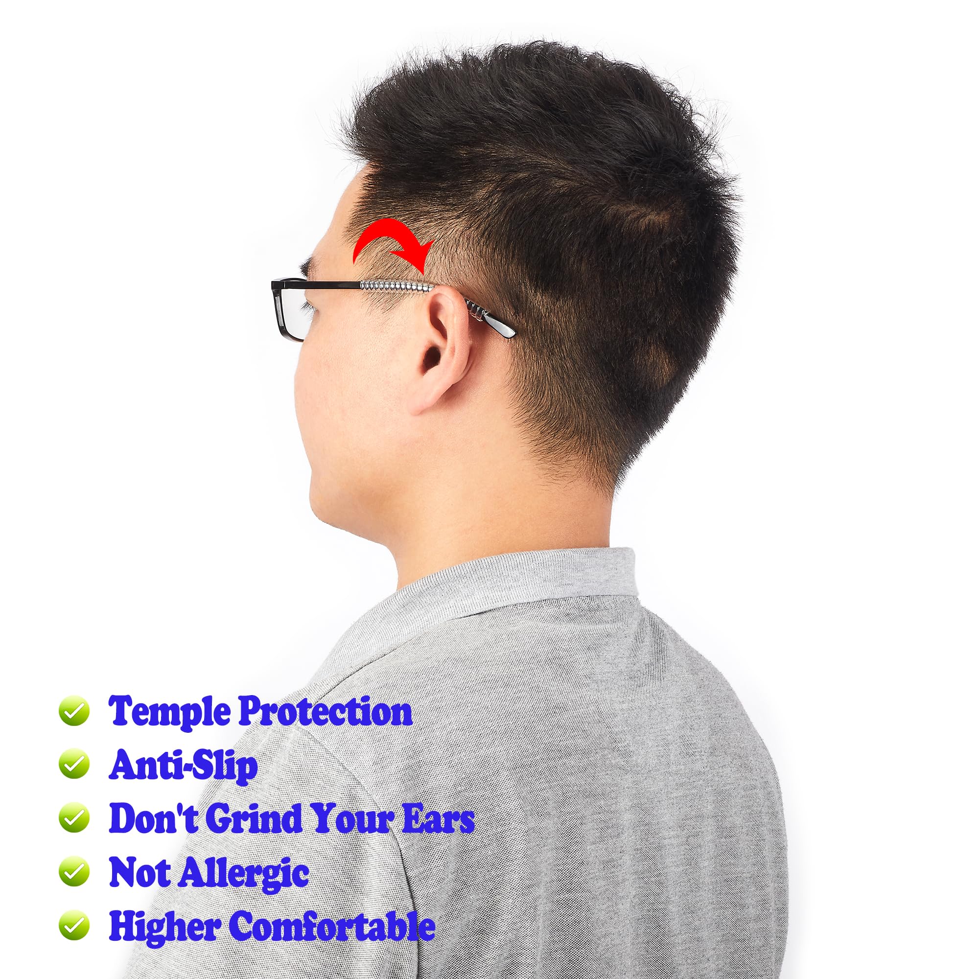 Brillen-Ohrpolster, rutschfeste Brillenohrkissen, Anti-Rutsch-Komfortbrillen, Bügelspitzen, Hülsenhalter, Augenglas-Ohrgriffe für Brillen, Sonnenbrillen (5 Paar, transparent, Größe L)