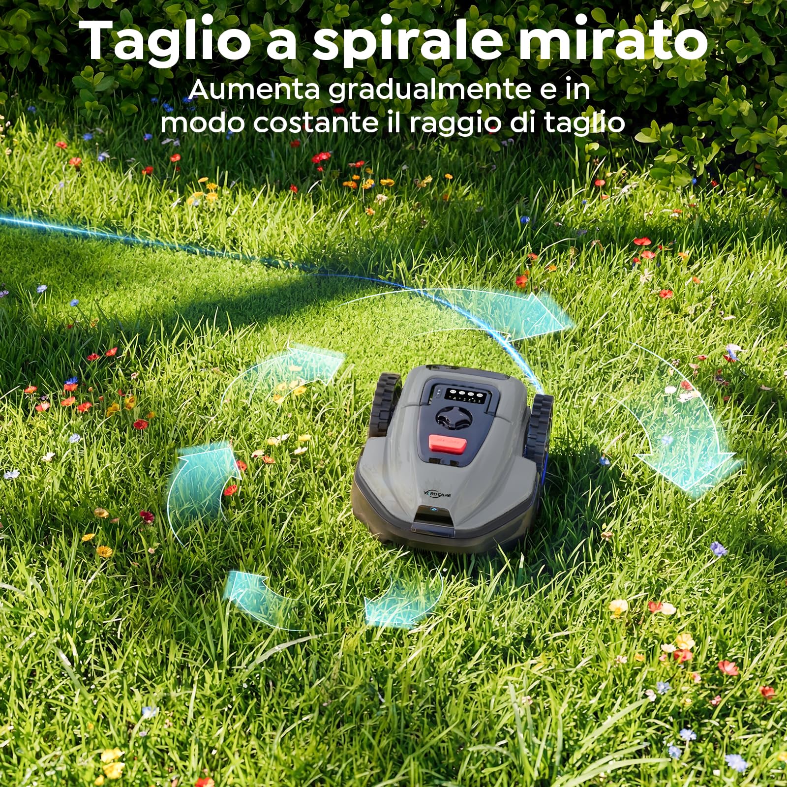 YARDCARE V3 robot tagliaerba senza cavo perimetrale, navigazione visiva, rilevamento di 150+ ostacoli e controllo tramite app, 50 dB, robot tagliaerba per giardini piccoli e medi, strisce magnetiche