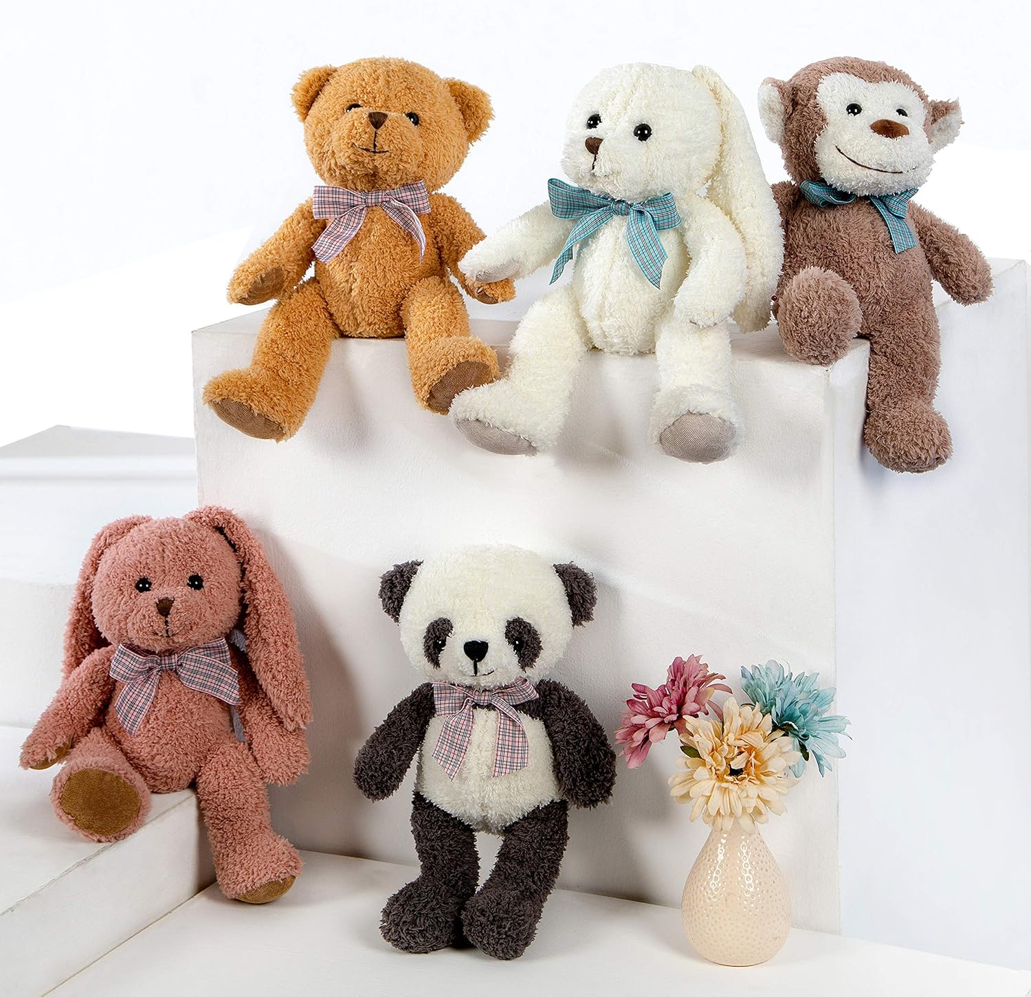 DOLDOA 5 Packs Soft Stuffed Animals Plush Cute Teddy Bear/Monkey/Panda/Rabbit Toy for Kids Boys Girls,as a Gift for Birthday/Christmas/Valentine's Day 12.5 inch (5 Packs,5 Colors) : Toys & Games