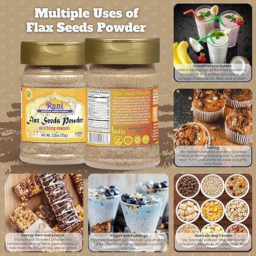 Miniatura 3 de Rani - Semillas de lino en polvo (Alsi, Linum usitatissimum) 2.6oz (75g) tarro de PET  Todo natural  Apto para gluten  Sin OMG  Vegano  Kosher