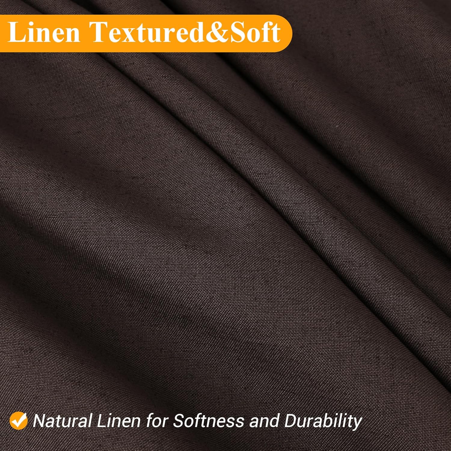 Naturoom Chocolate Brown Linen Shower Curtain, Country Boho Farmhouse Bath Decor Shower Curtains Neutral Cloth Weighted Textured Fabric Bath Curtain Liner with Hooks, 72x80