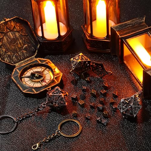 Miniatura 2 de Syhood Juego de dados pequeños, 7 piezas de dados pequeños de metal hueco D20, collar D20, llavero, juegos de mesa para juegos de rol, regalo