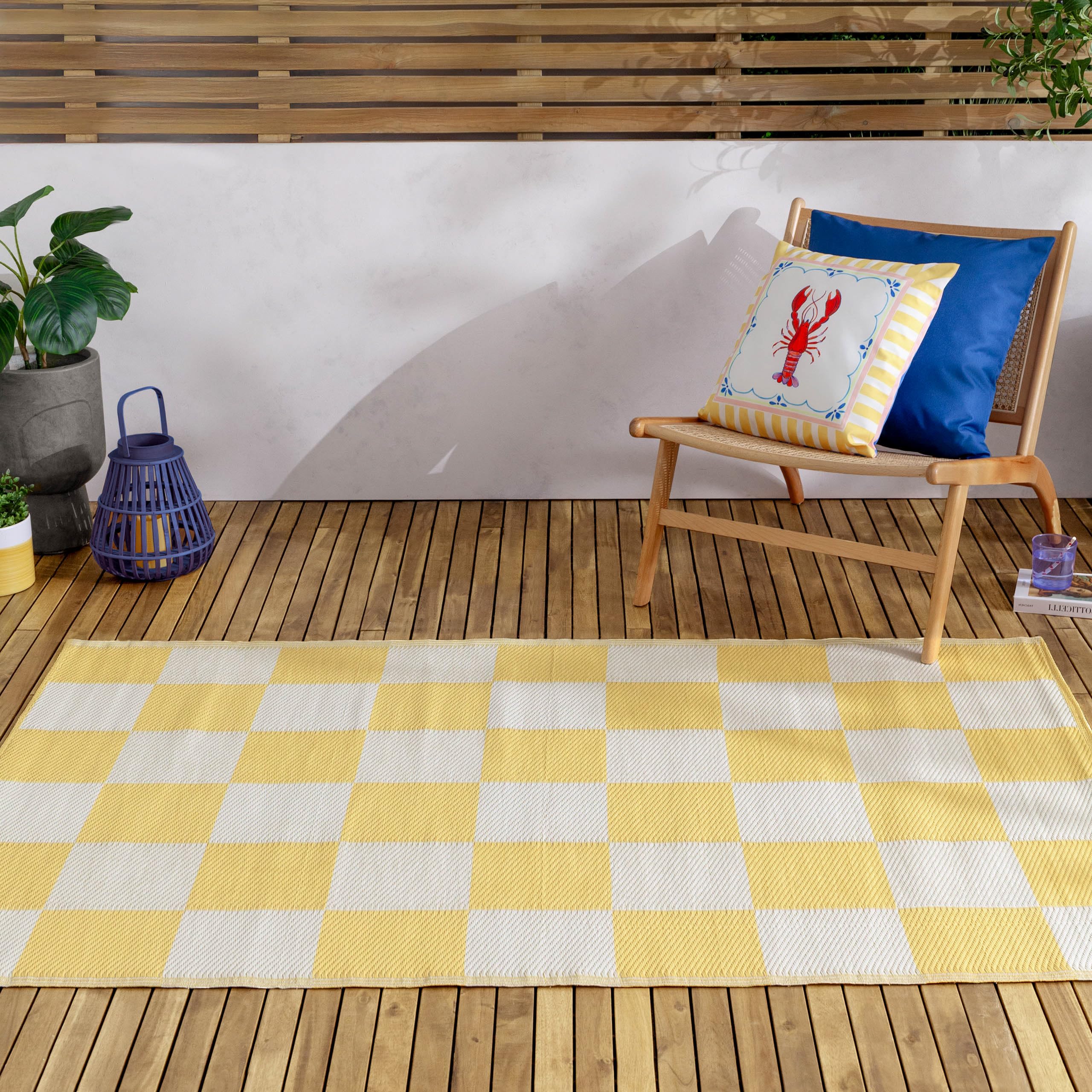 Furn. Yellow Checkerboard Recycled Outdoor Rug 120 X 180Cm