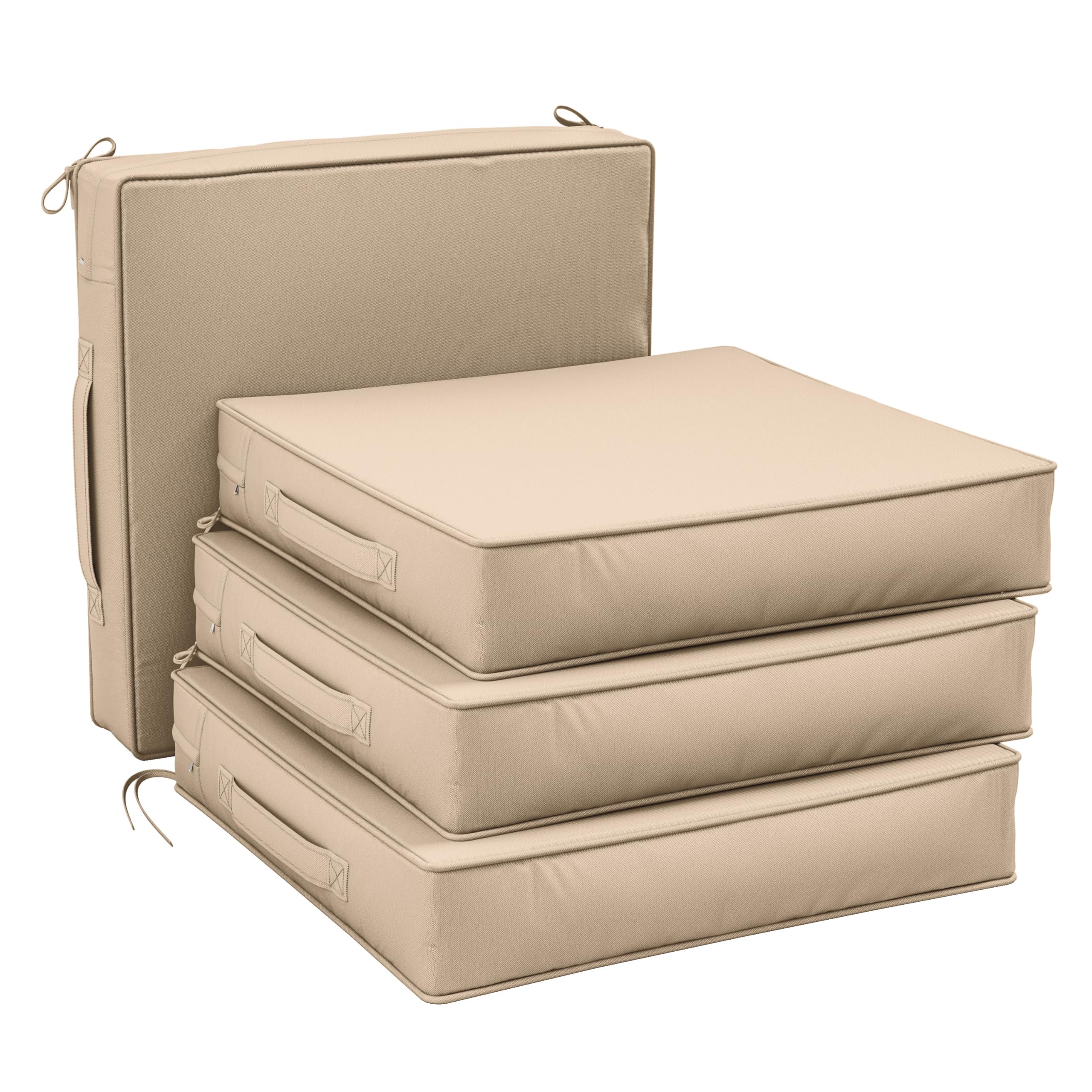 Patio Chair Cushions 22 X 22 X 4 Inch Waterproof Outdoor Seat Cushions for Patio Furniture, Outdoor Sofa Couch Pads with Ties & Handle, Set of 4, Sand