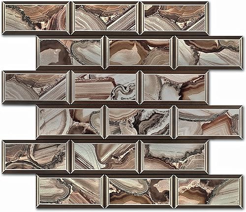 Kieacia Azulejos autoadhesivos de PVC con patrón de ónix 3D para cocina, baño (10 hojas, color café)