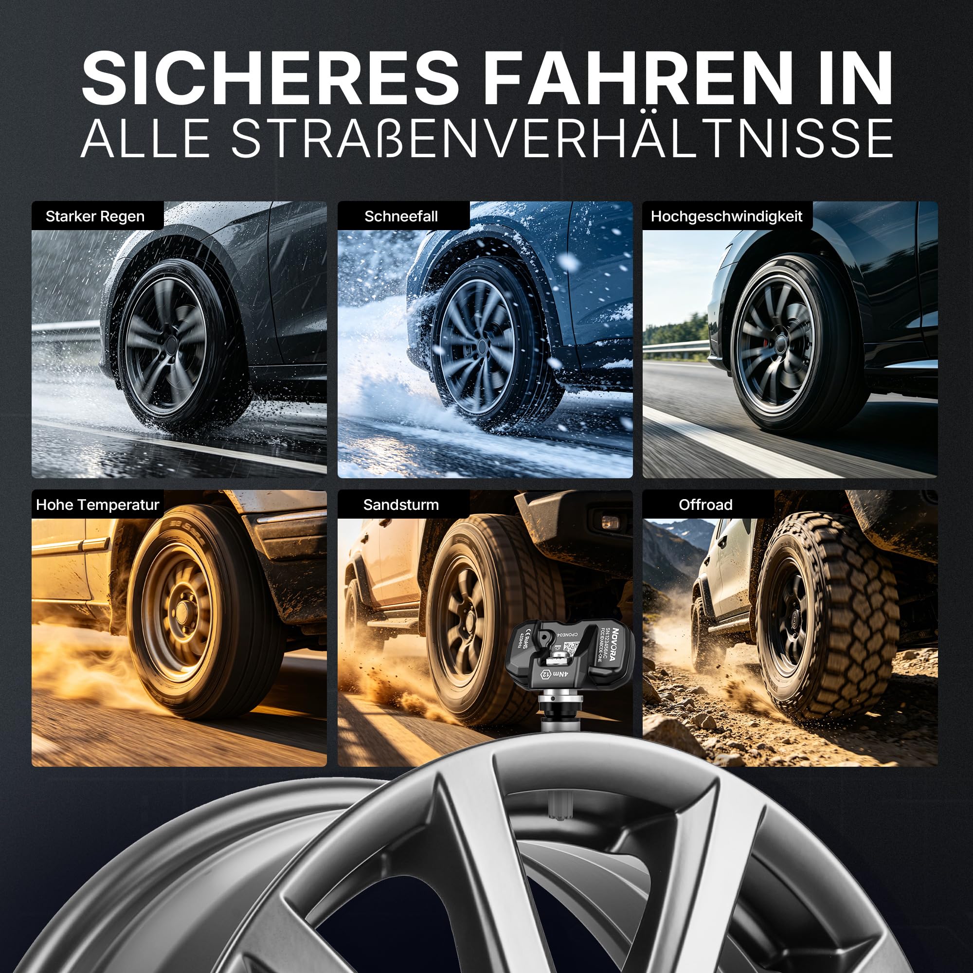 4 Stück TPMS Reifendrucksensor RDKS Sensoren 433 MHz Vorprogrammiert | Mit Variablem Ventilwinkel für Ford,Nissan,Cadillac,Audi,Opel,OE 13581561,13598773,AD43360671AA