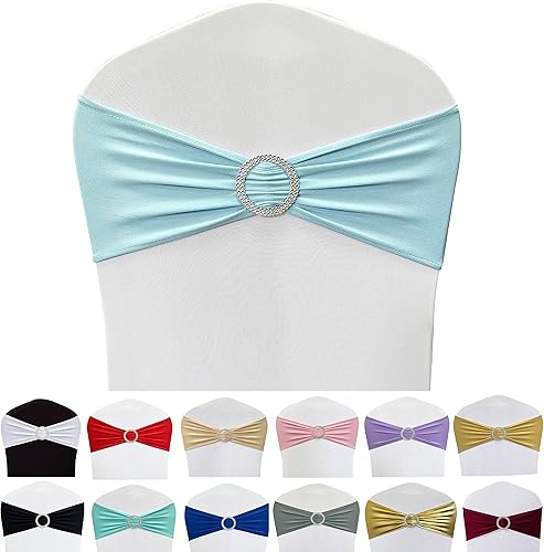 Bandas elásticas de elastano para silla, 50 lazos elásticos para sillas con hebilla deslizante para decoración de banquete de boda, fiesta (azul
