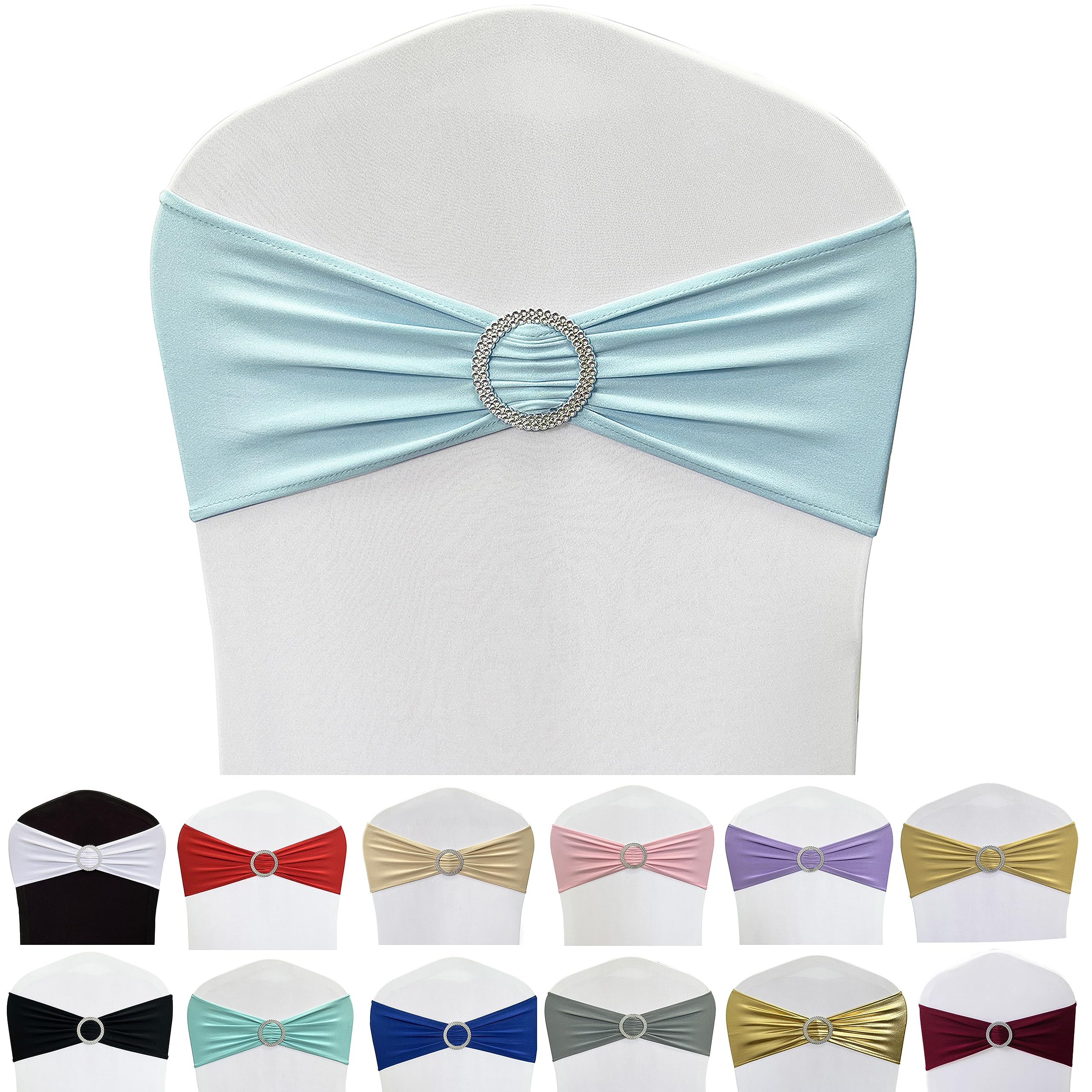 Spandex Chair Sashes Bands, Baby Blue, 50PCS