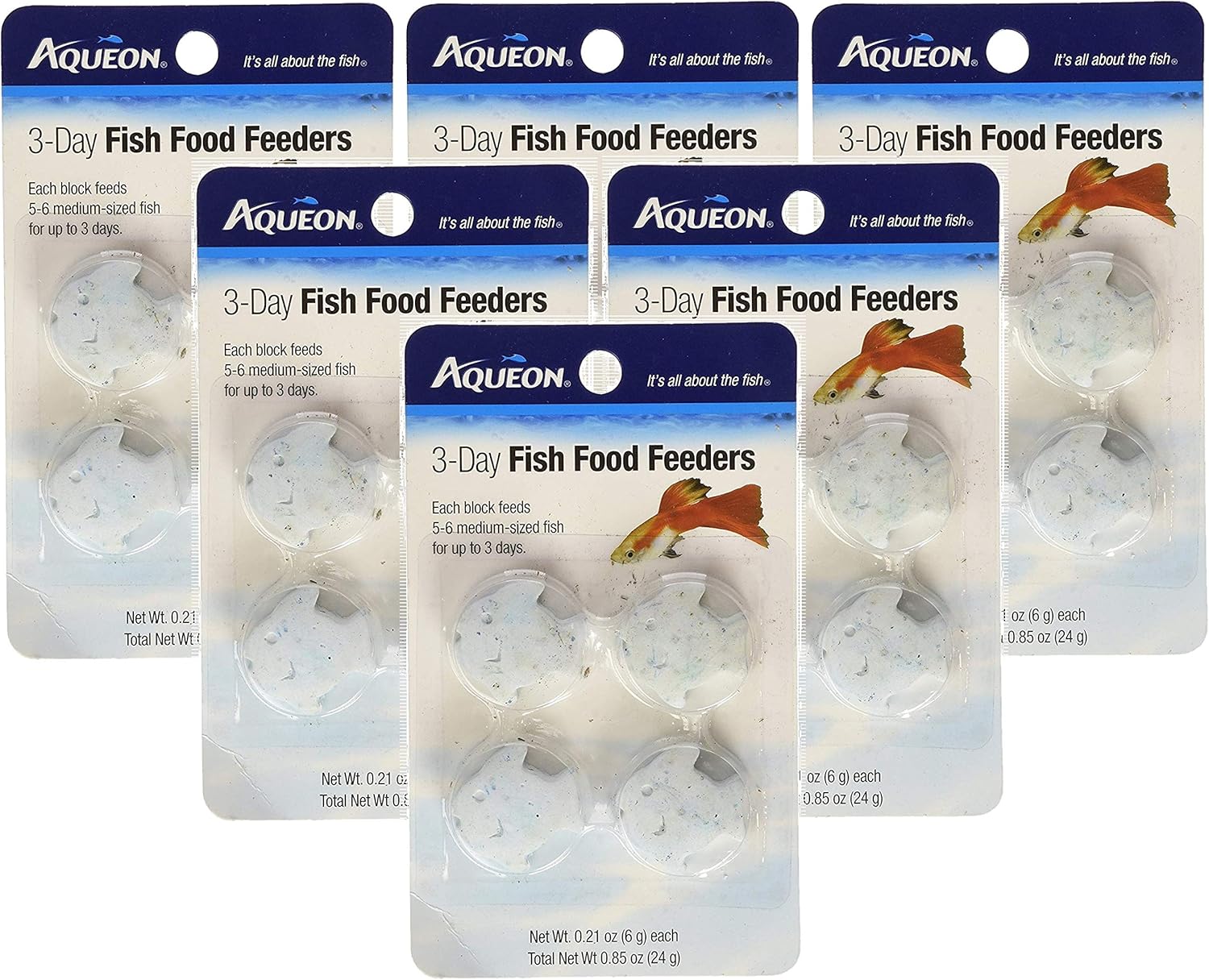 Aqueon 6 Pack of 3-Day Fish Food Feeders, 4 Blocks Per Pack