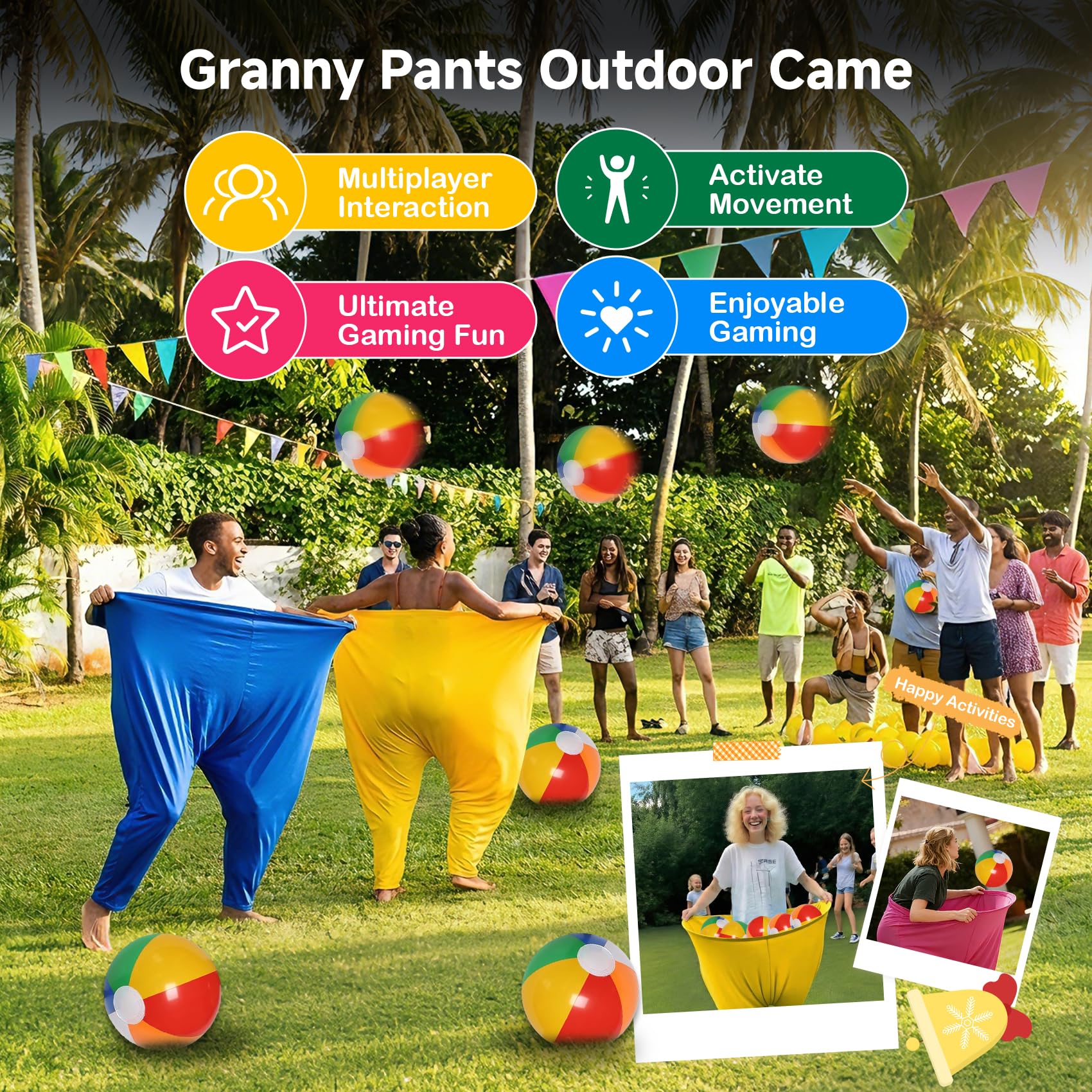 4-farbiges Team Granny Pants Hof-Spiel mit 16 Bällen und 2 Pumpen – komplettes Party-Set für Erwachsene für 8+ Spieler, Hinterhof- und Outdoor-Gruppenspiele für Familien- und Freundeversammlungen