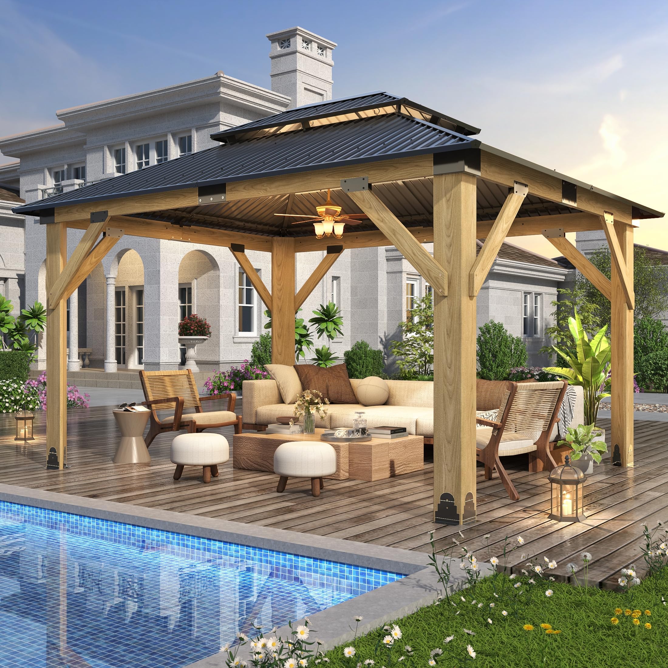 GARTOO 11'x13' Wooden Gazebo