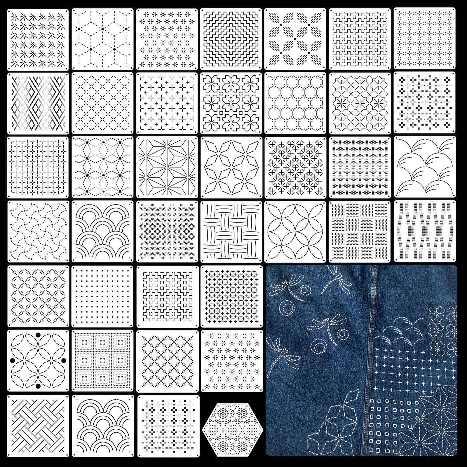 Sashiko Stencil Kit - 40 Unique Designs -1