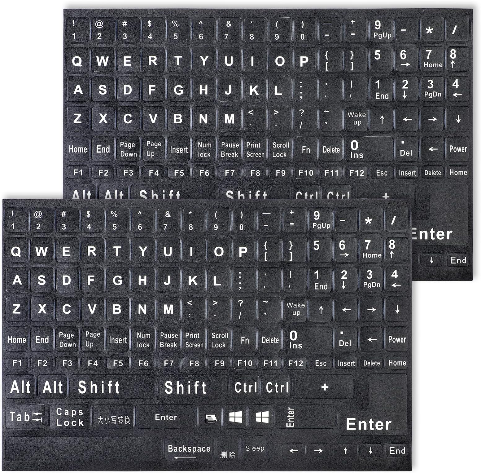 2 Pack Universal English Computer Stickers, Keyboard Replacement Letters English Stickers Big Matte English Alphabet Full Set Computer Black Background with White Letteringfor Laptop Desktop