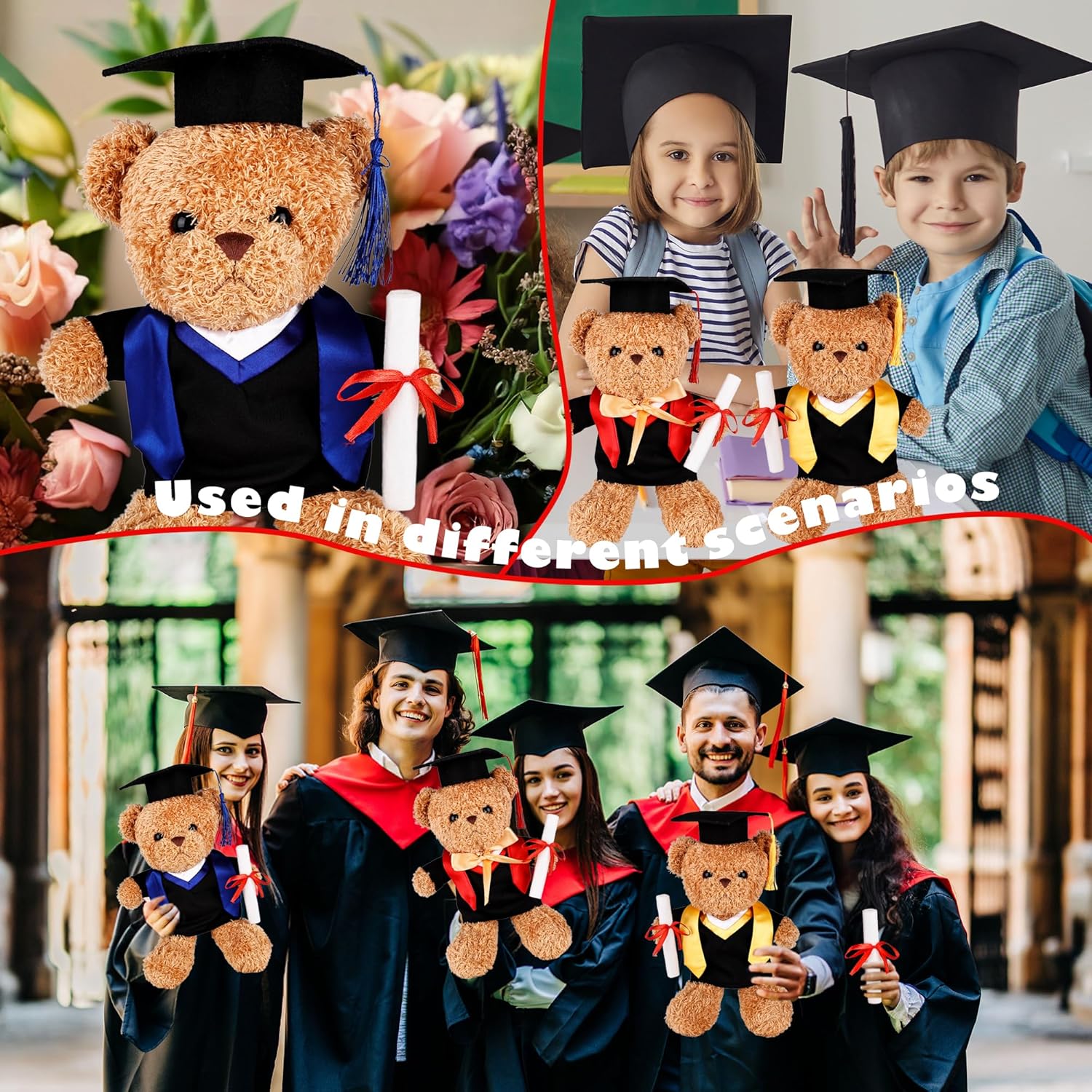 6 Sets Graduation Bear Clothes Include 6 Graduation Gown 6 Cap with Tassel 6 Stole 6 Certificate Fits 14-18 Inch Stuffed Animal Plush Teady Bears Grad Party Doll Clothing Gift