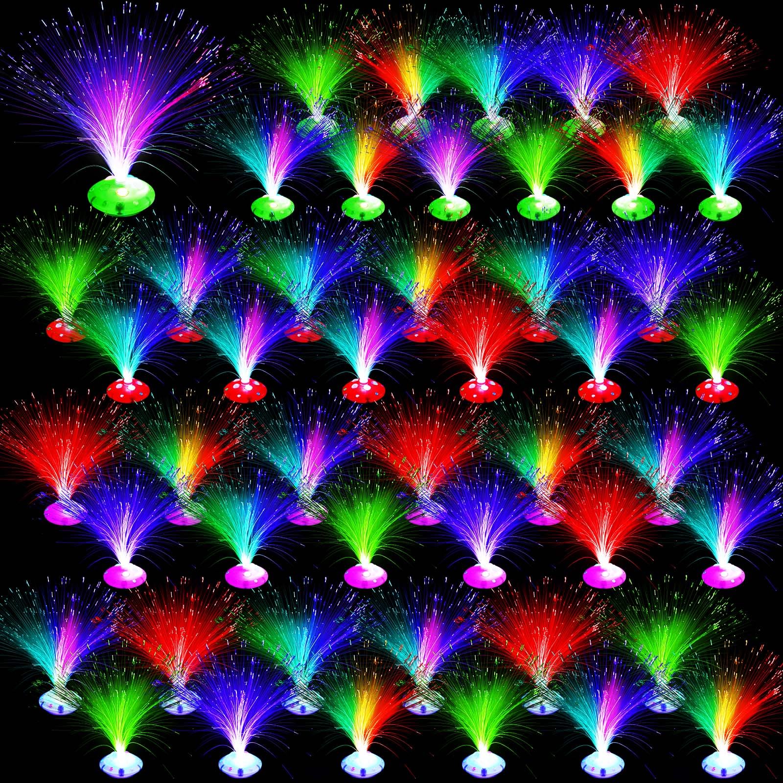 Photo 1 of Retisee 48 Pcs Fiber Optic Lamp Multicolored Centerpiece Optic Lights Battery Powered with Cone Base Illuminated Crystals for Room Wedding Holiday Tables Disco Party