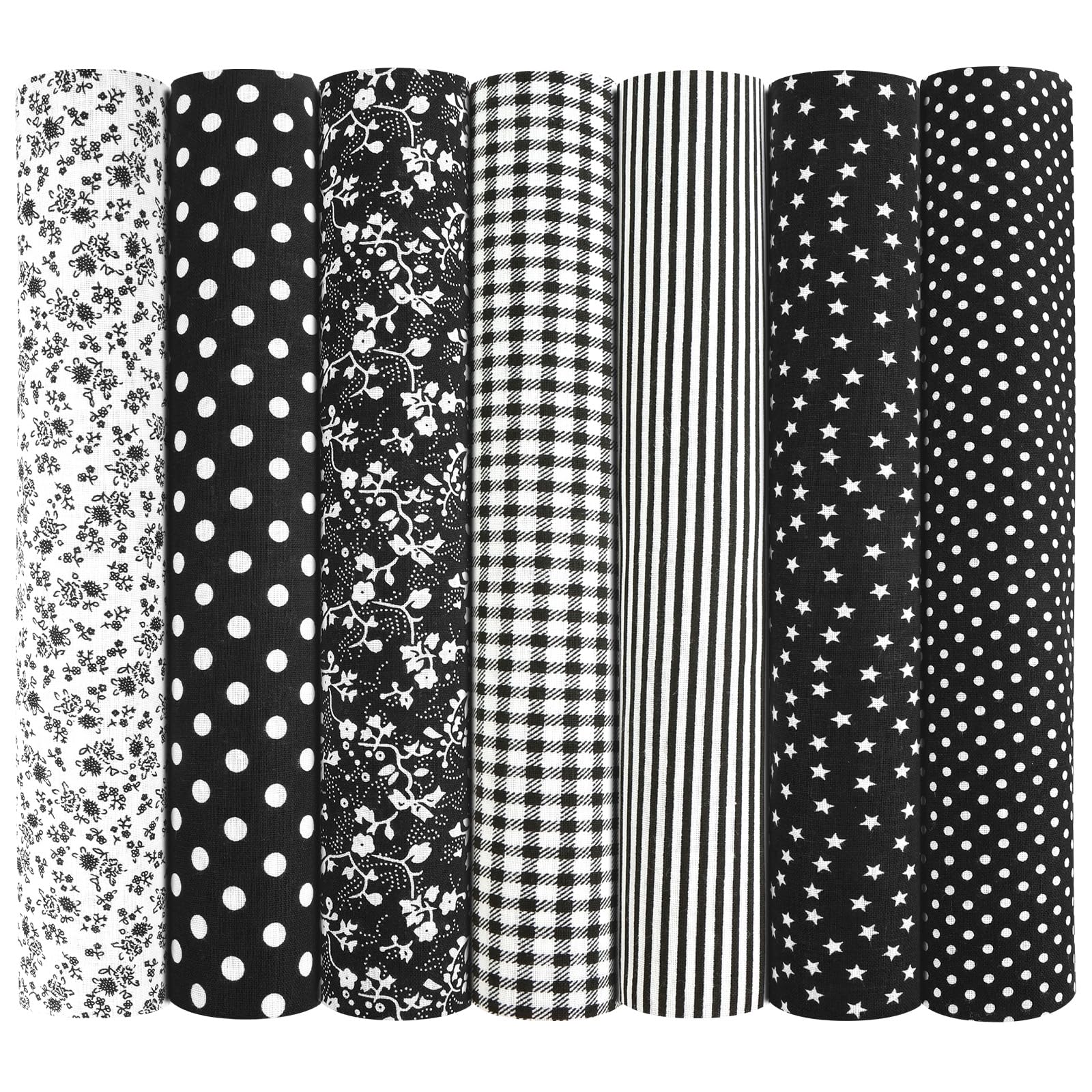 AOOSA 7pcs Fabric Bundles, 20"x20" Cotton Quilting Fabric Squares, Black — image 1